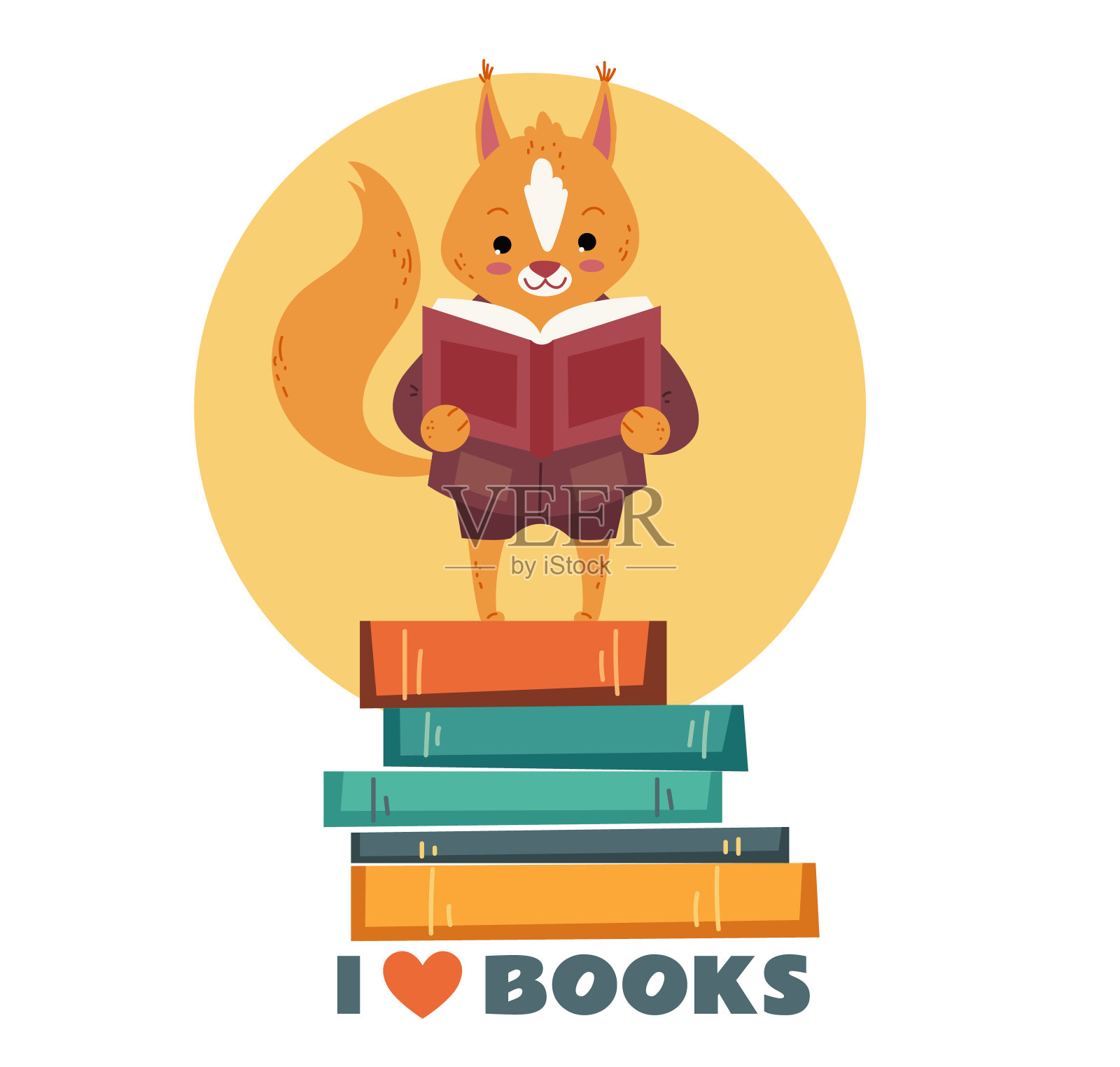 森林动物读物。我爱书的概念。矢量图形设计插图元素插画图片素材