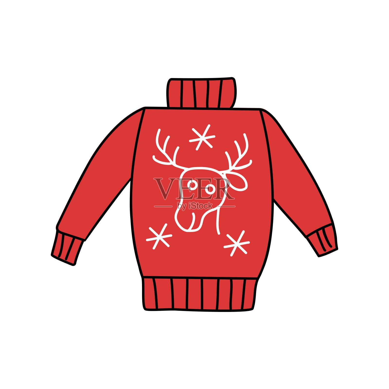 针织毛衣。温暖舒适的衣服。圣诞装饰,小鹿,雪花。冬天的图标,涂鸦。圣诞节,节日。插图在孤立的背景。插画图片素材