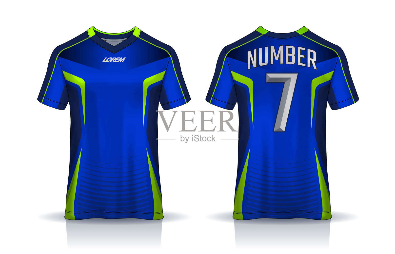t恤运动设计模板,足球俱乐部的足球球衣模型。统一的前后视图。插画图片素材
