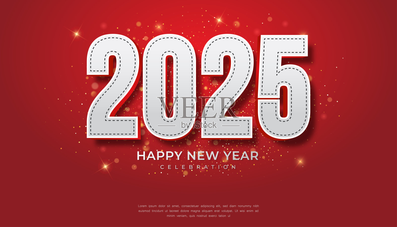 2025年设计新年快乐。优雅的3D彩色海报设计。插画图片素材