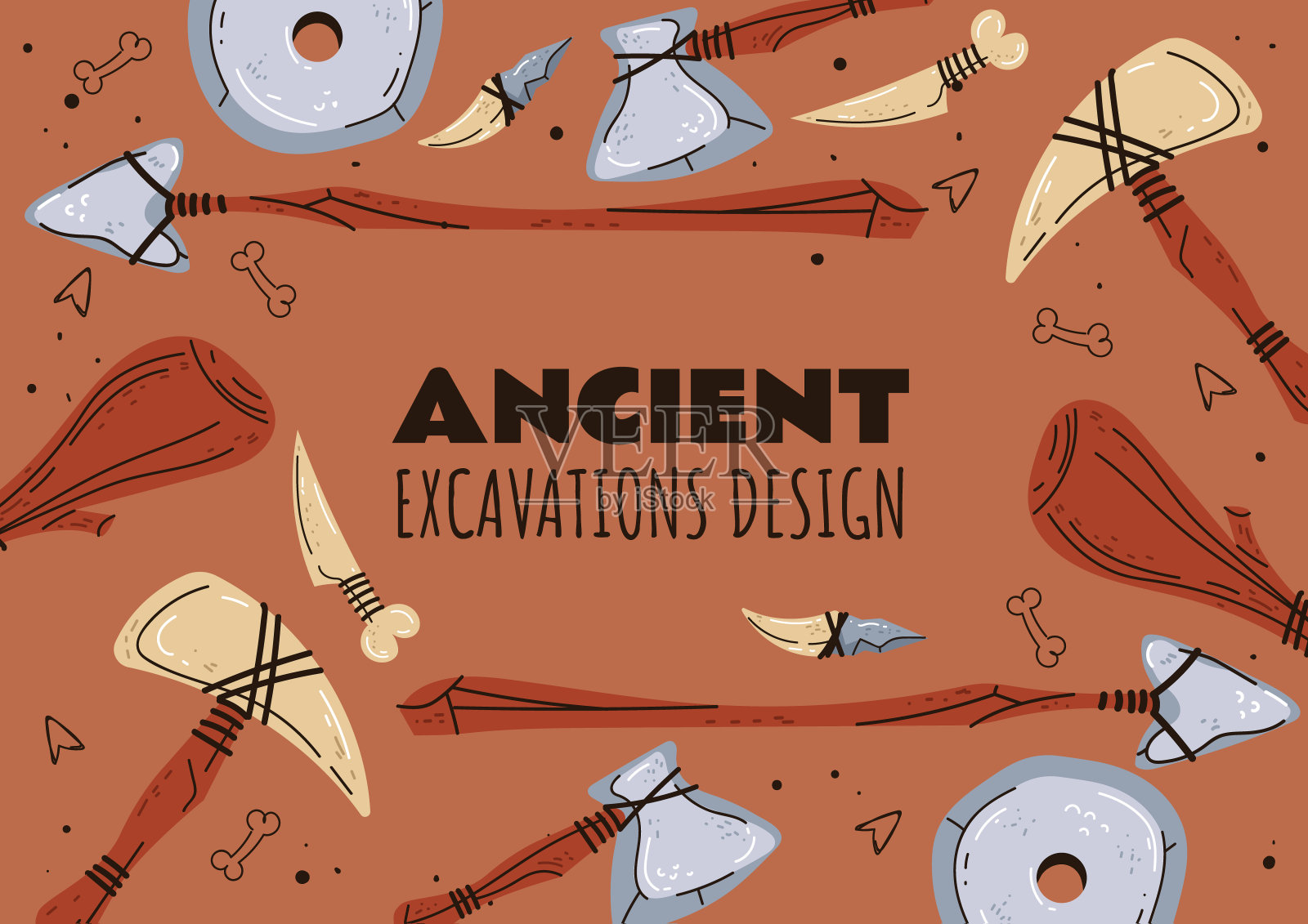 考古古代史前时代卡片集。矢量图形设计插图元素插画图片素材