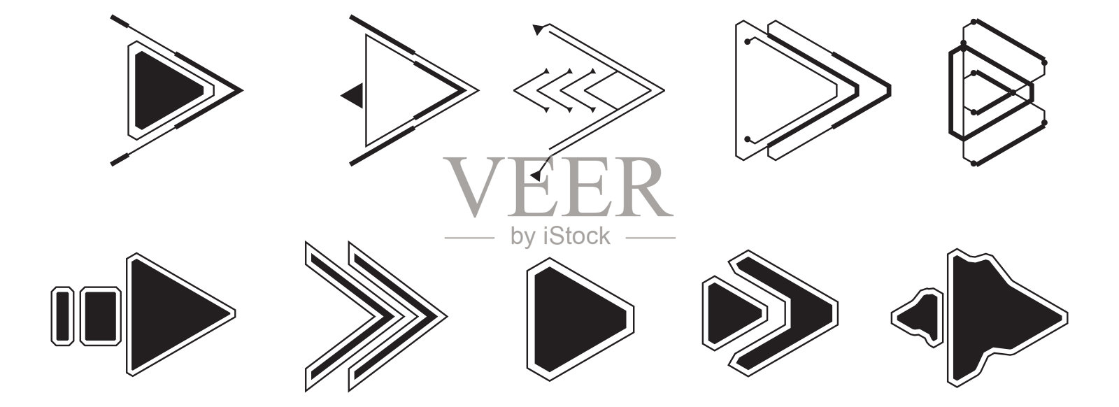 箭头未来的导航指针。数字技术风格元素矢量插图集插画图片素材