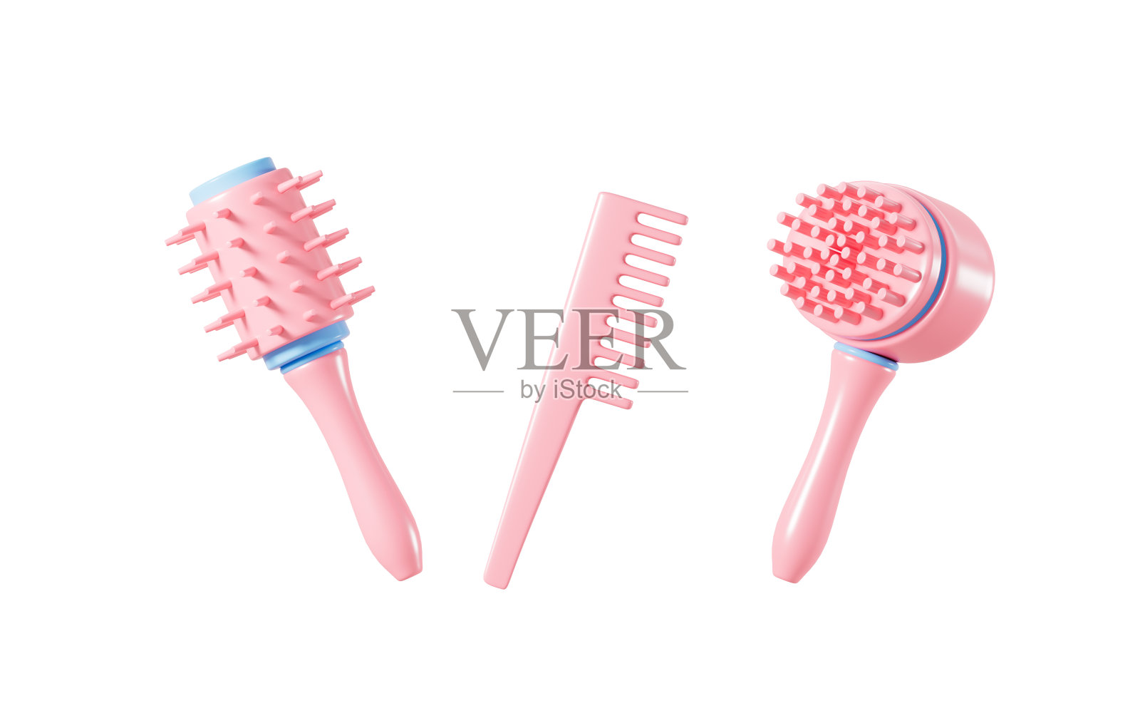 卡通各种理发师的梳子,美发美容,3d渲染。照片摄影图片