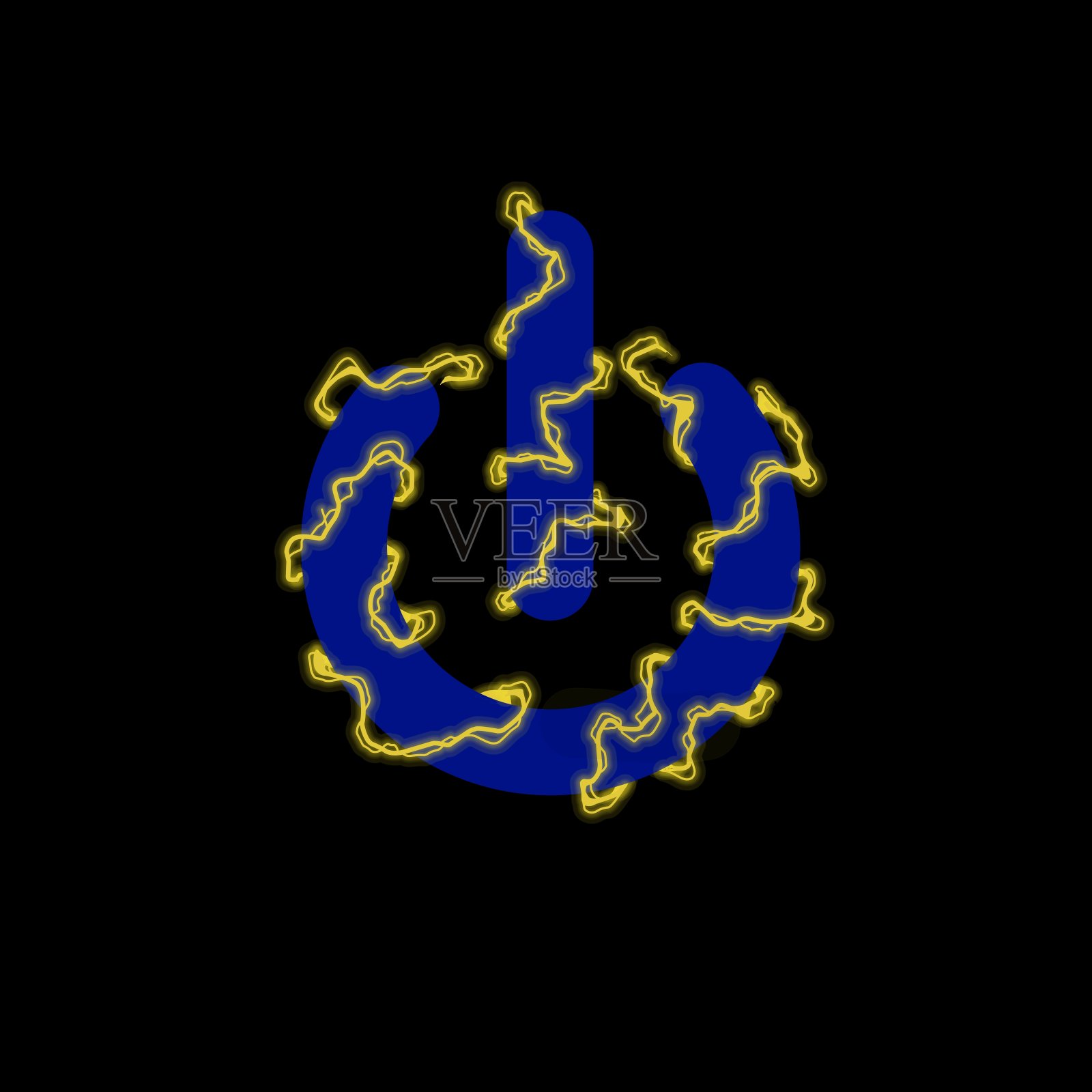 电源按钮符号为蓝色,带有电效果,背景为黑色照片摄影图片