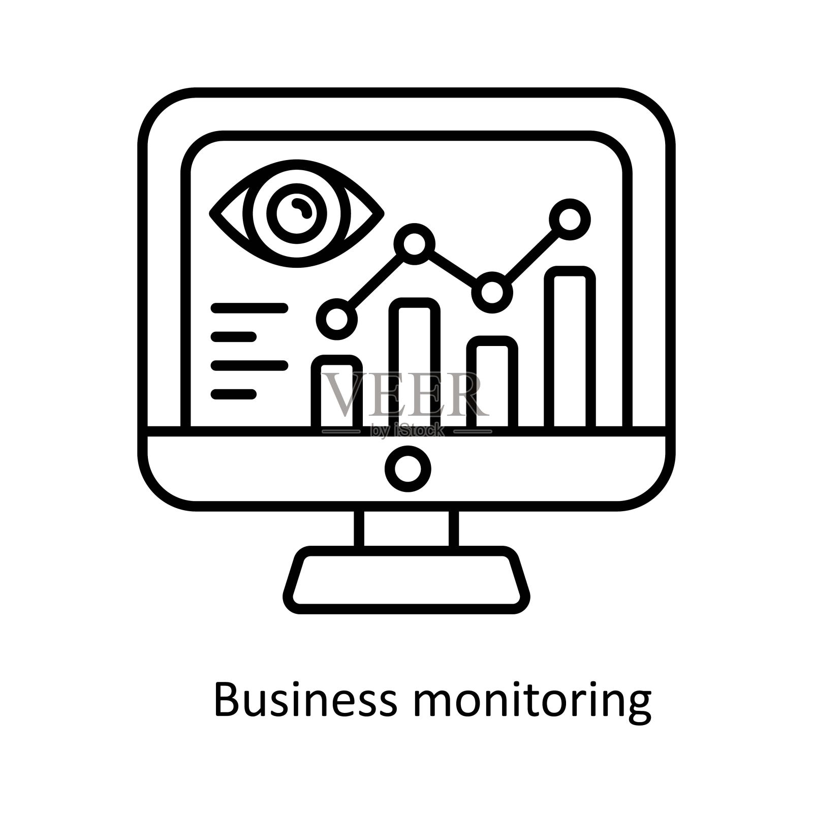 业务监控矢量轮廓图标设计插图。智能家居和技术符号白底EPS 10文件插画图片素材