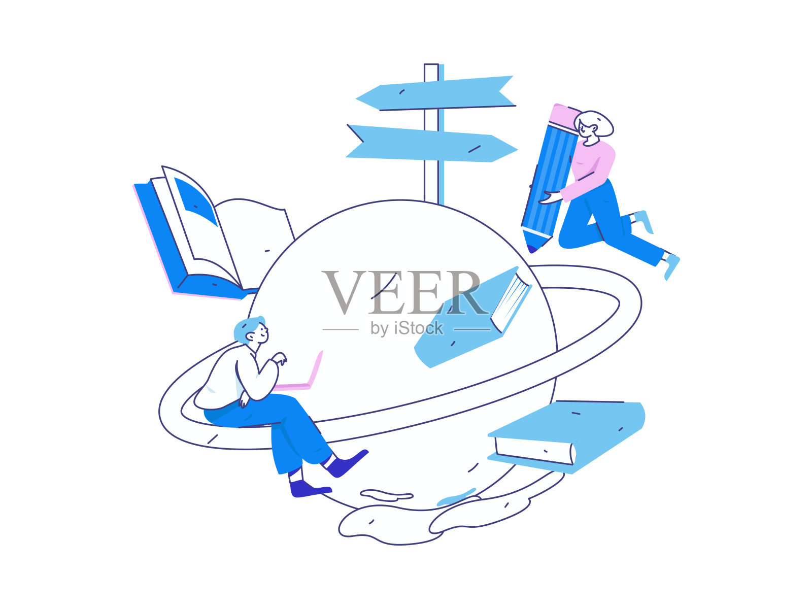 教育和学习的人平面矢量概念手绘插图插画图片素材