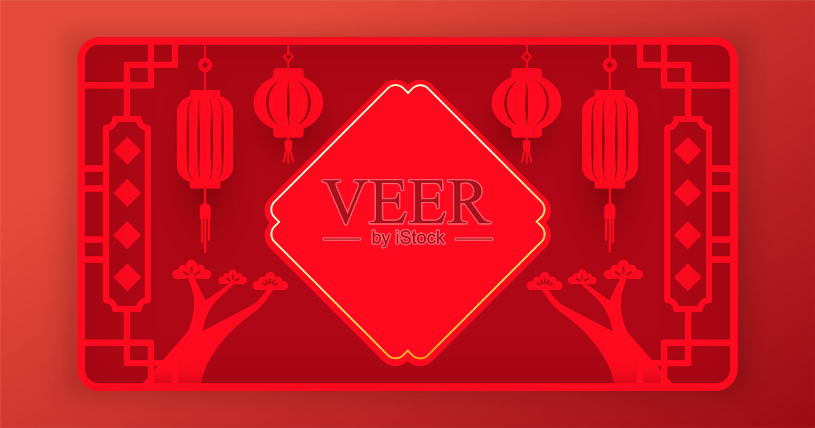 春节红色海报或贺卡模板,春联插画图片素材