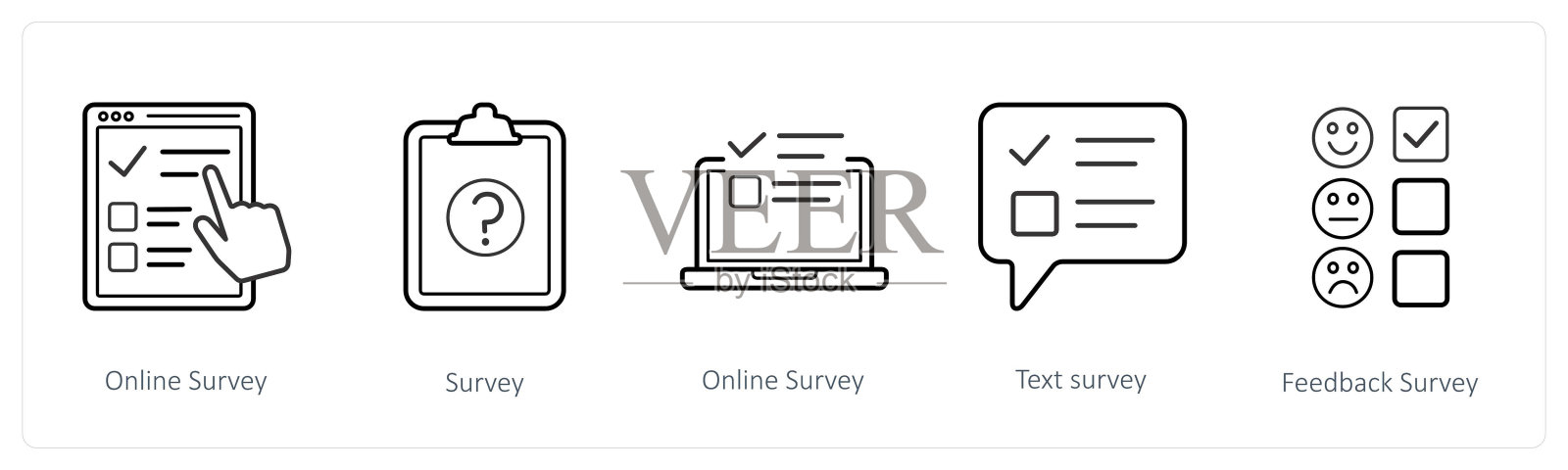 一套5个调查和评级图标,如在线调查,调查插画图片素材