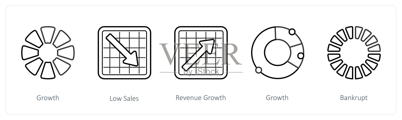 一套5图表和报告图标,如增长,低销售插画图片素材
