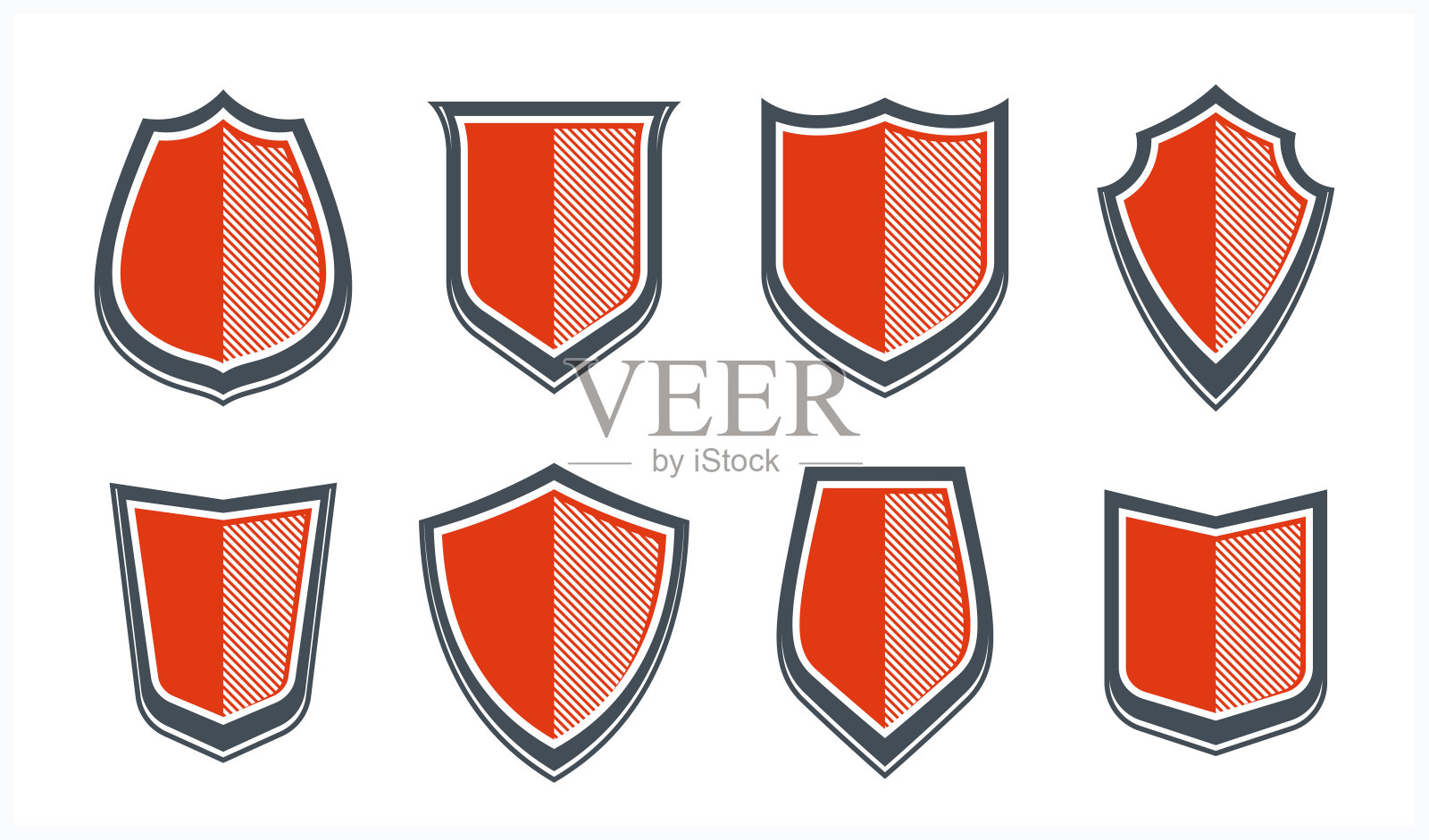 经典的盾牌收集矢量设计元素,防御和安全图标,空白和空白弹药标志收集。插画图片素材