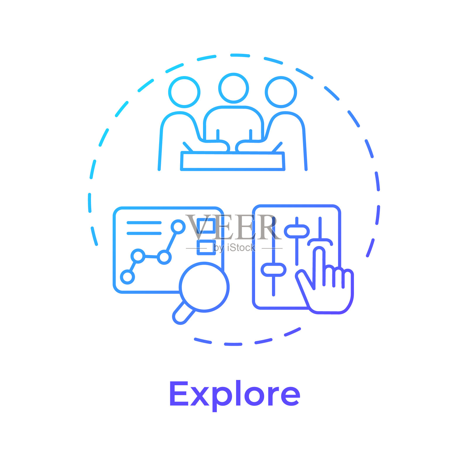 探索蓝色渐变概念图标插画图片素材