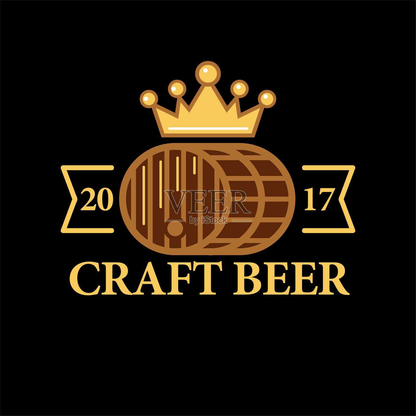 精酿啤酒优质标签矢量图标啤酒桶和啤酒酒吧酒吧的金冠插画图片素材
