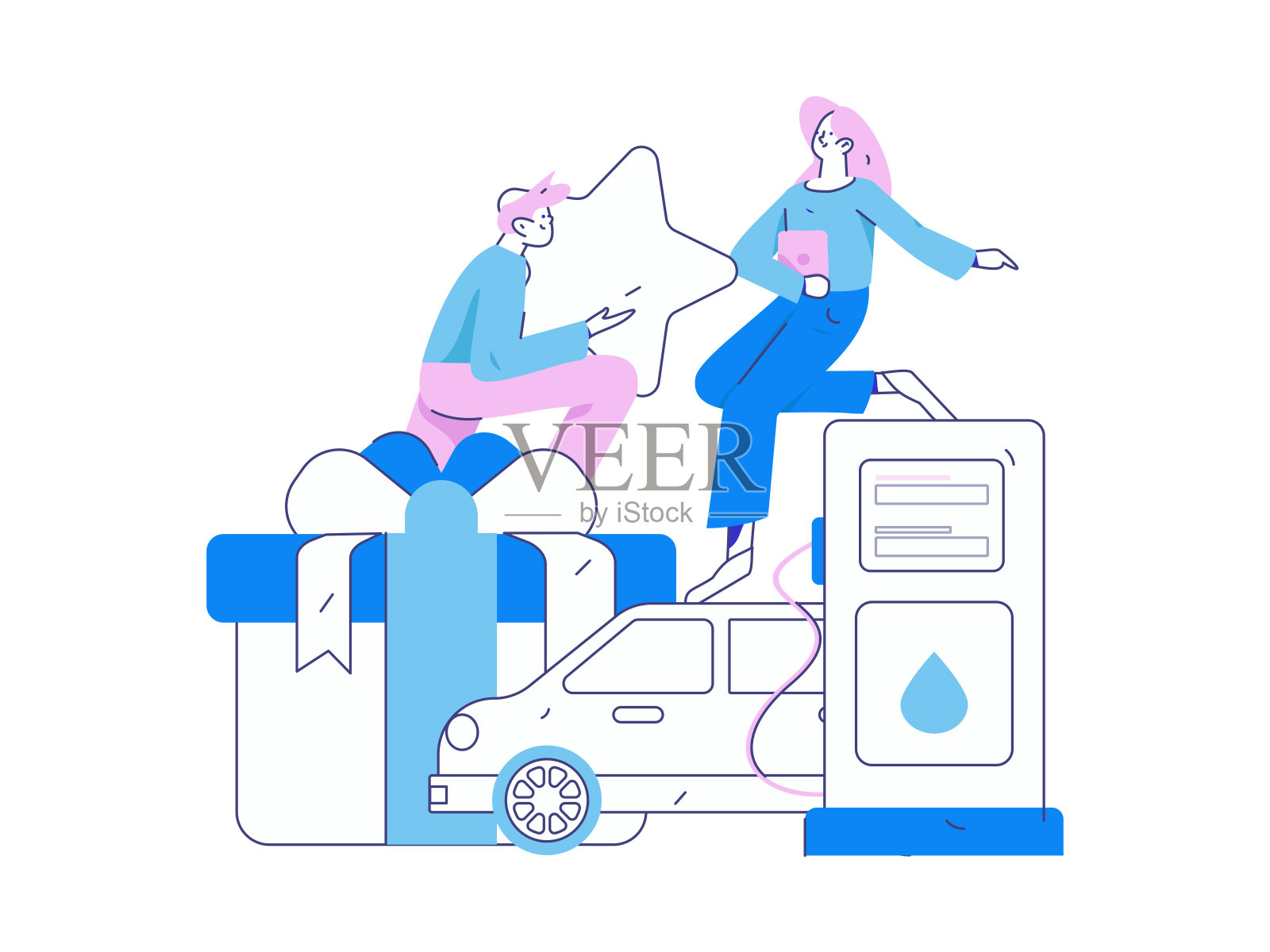 矢量互联网操作手绘插图的人获得折扣加油他们的汽车插画图片素材