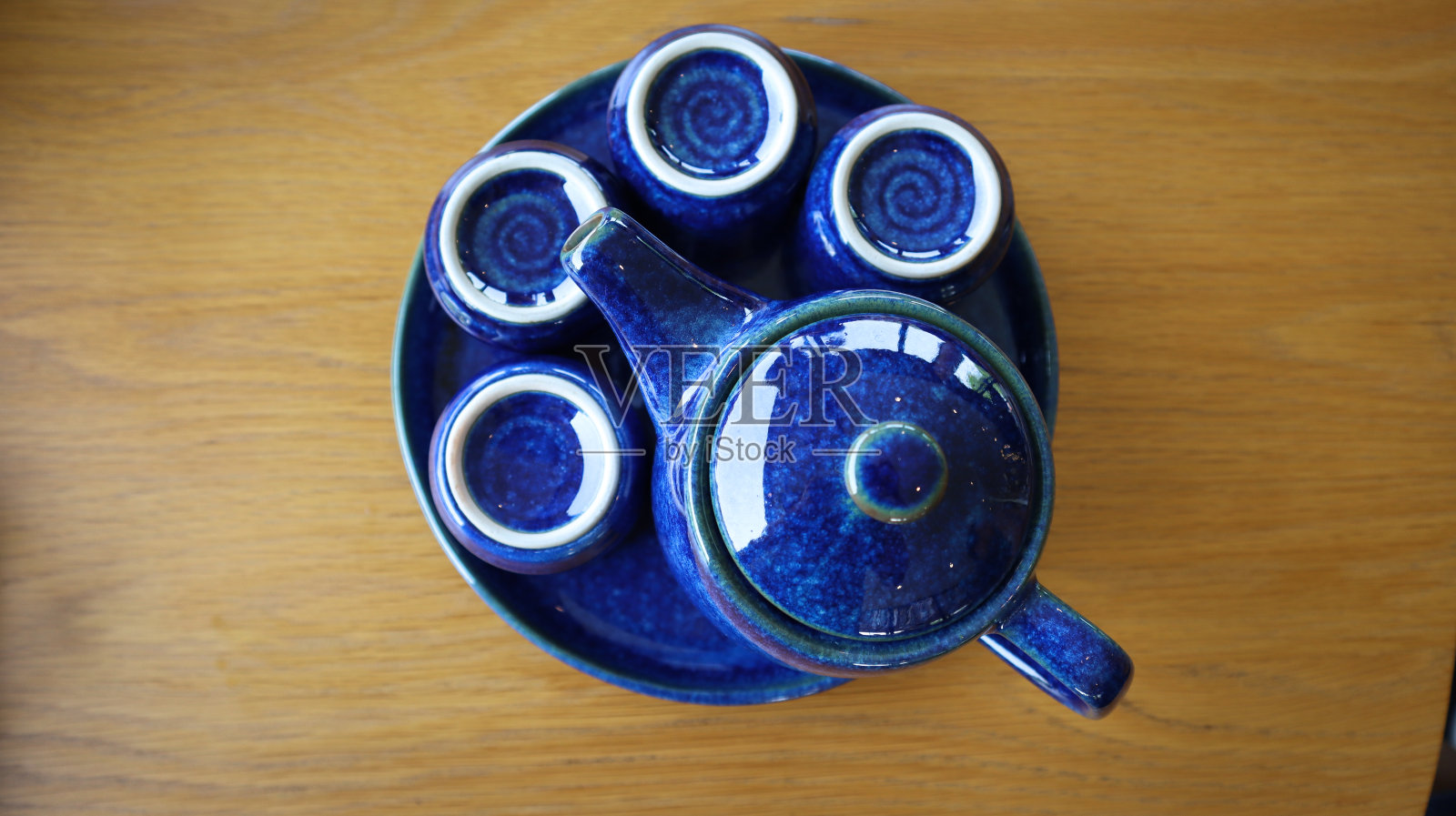 蓝茶杯套装照片摄影图片