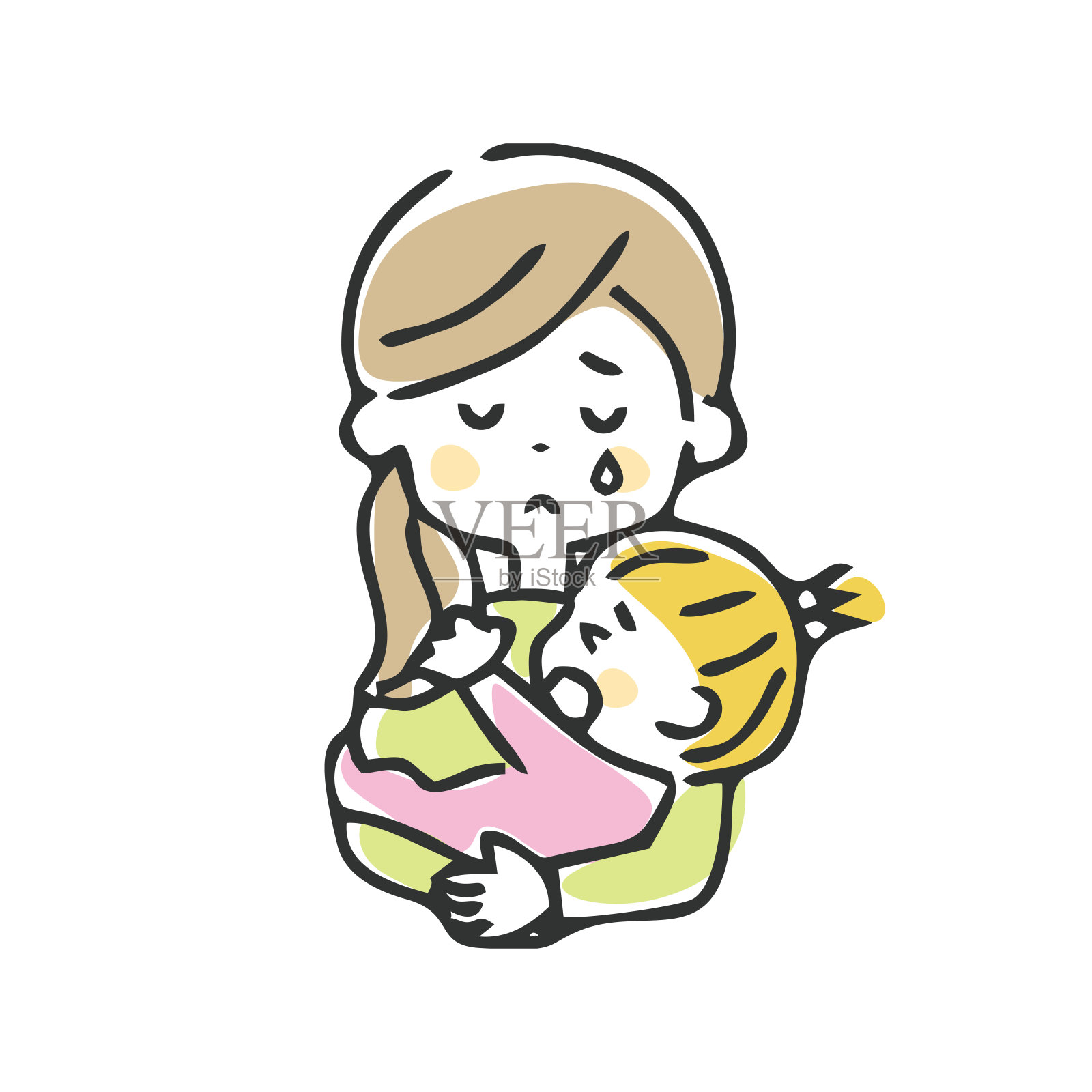 一个哭泣的婴儿和妈妈的插图。插画图片素材