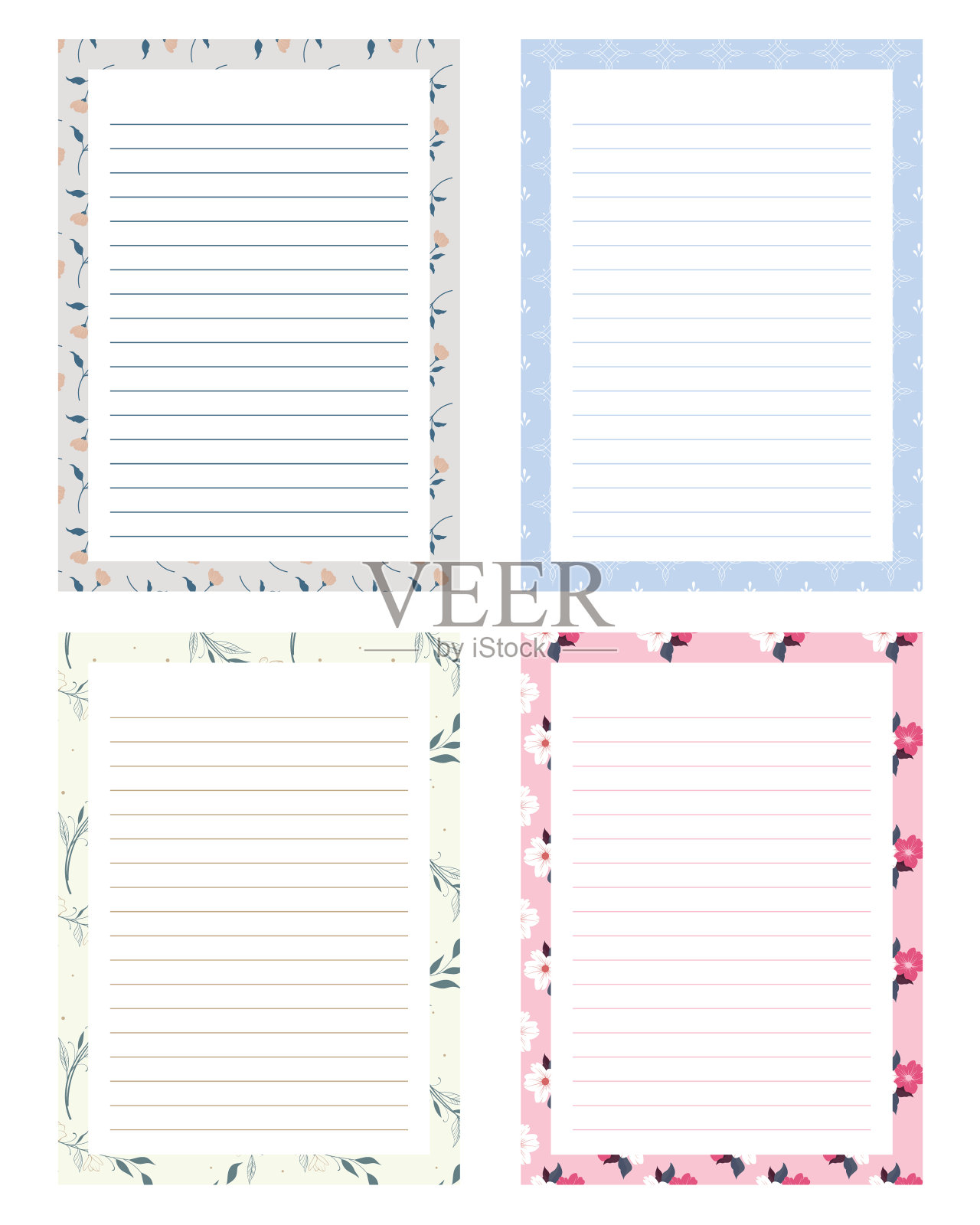 一套可爱的卡哇伊粉彩可打印记事本备忘录垫和笔记本插画图片素材