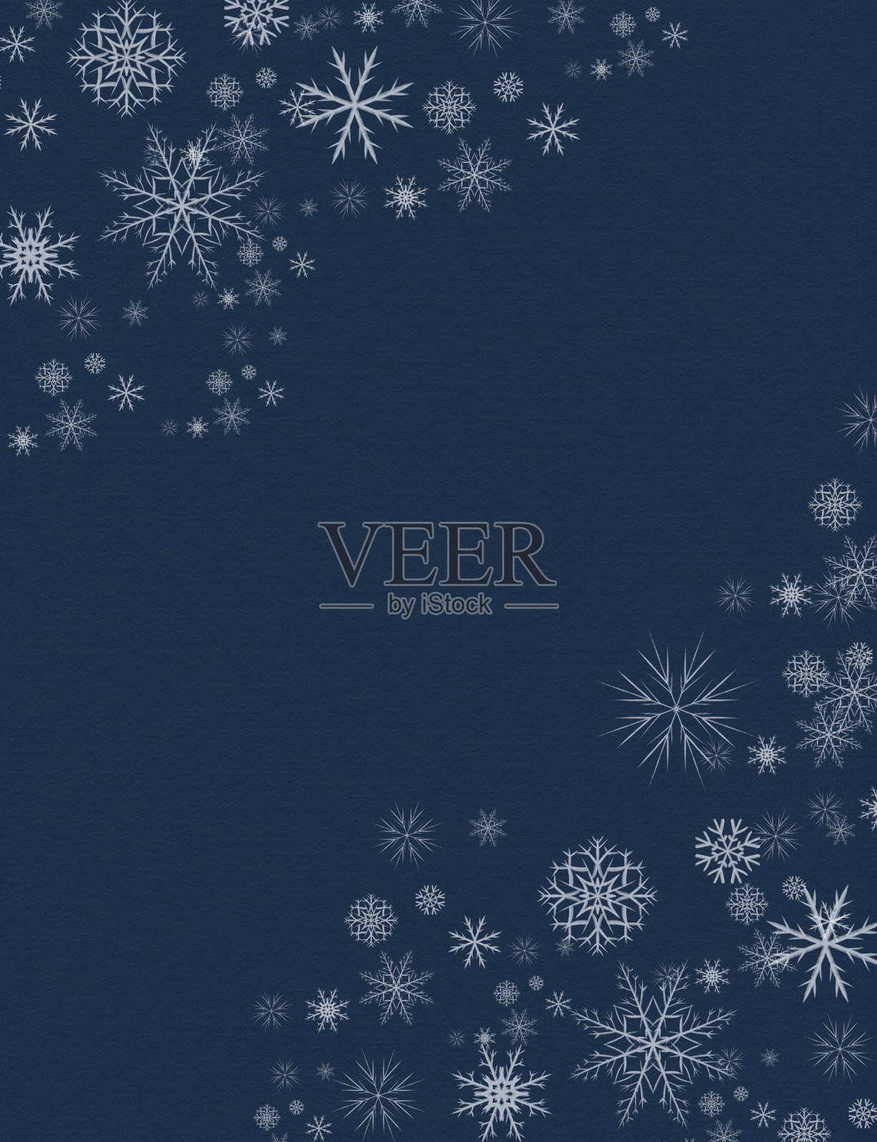 深蓝色纸纹理的背景与手绘优雅的雪花插画图片素材