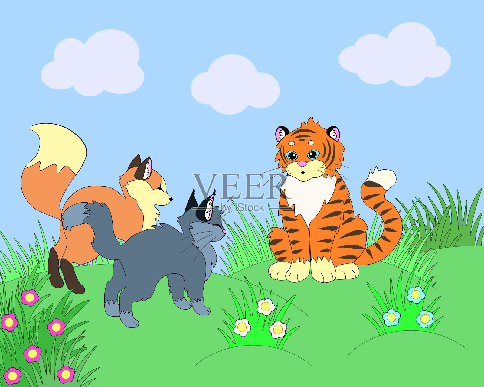 狐狸猫老虎插画图片素材