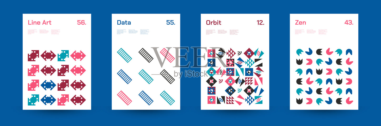 多样的几何图案:广泛的对称几何形状和重复形式。抽象马赛克海报背景。插画图片素材