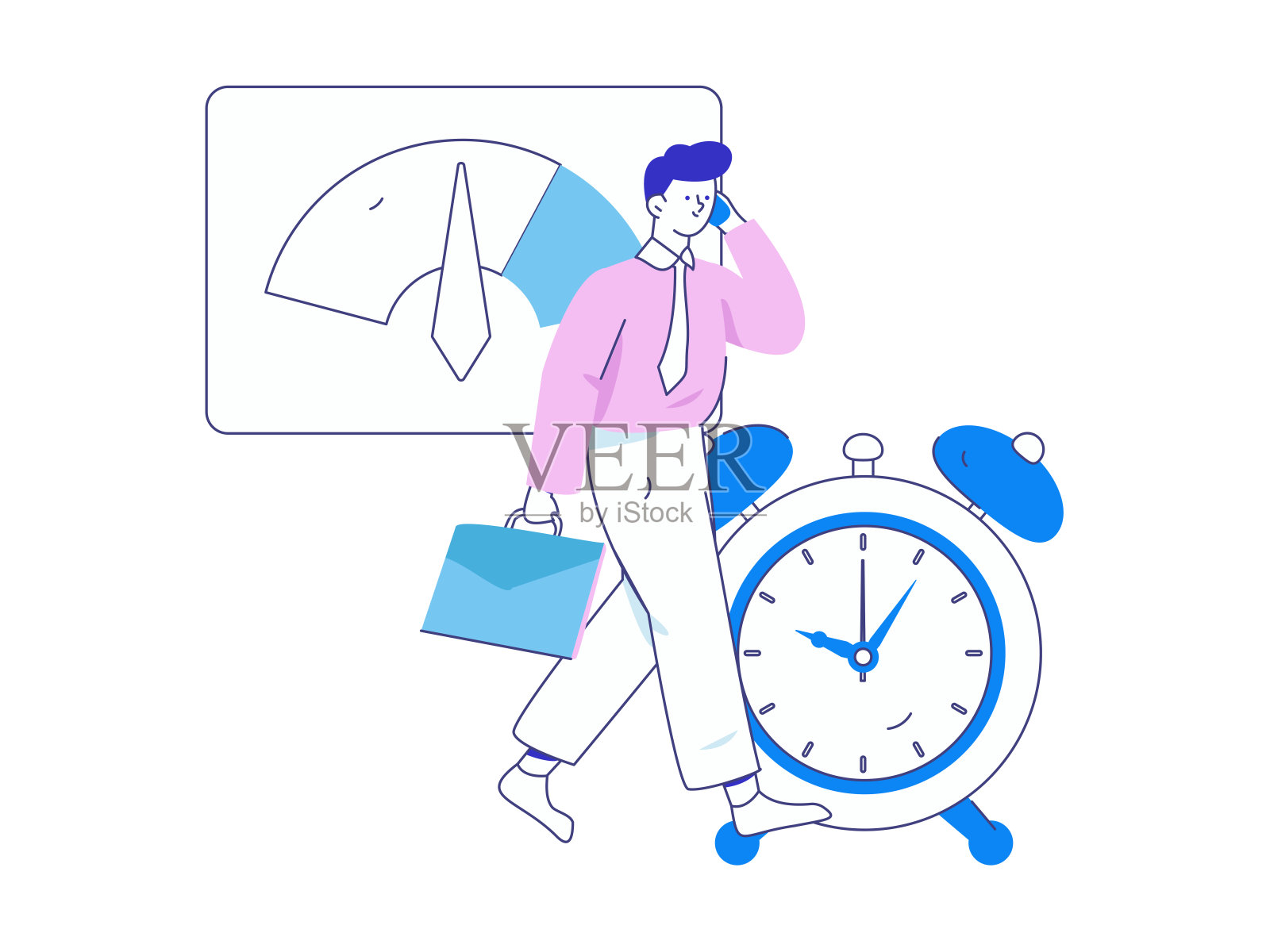 平面矢量插图的业务人员操作的工作场景插画图片素材