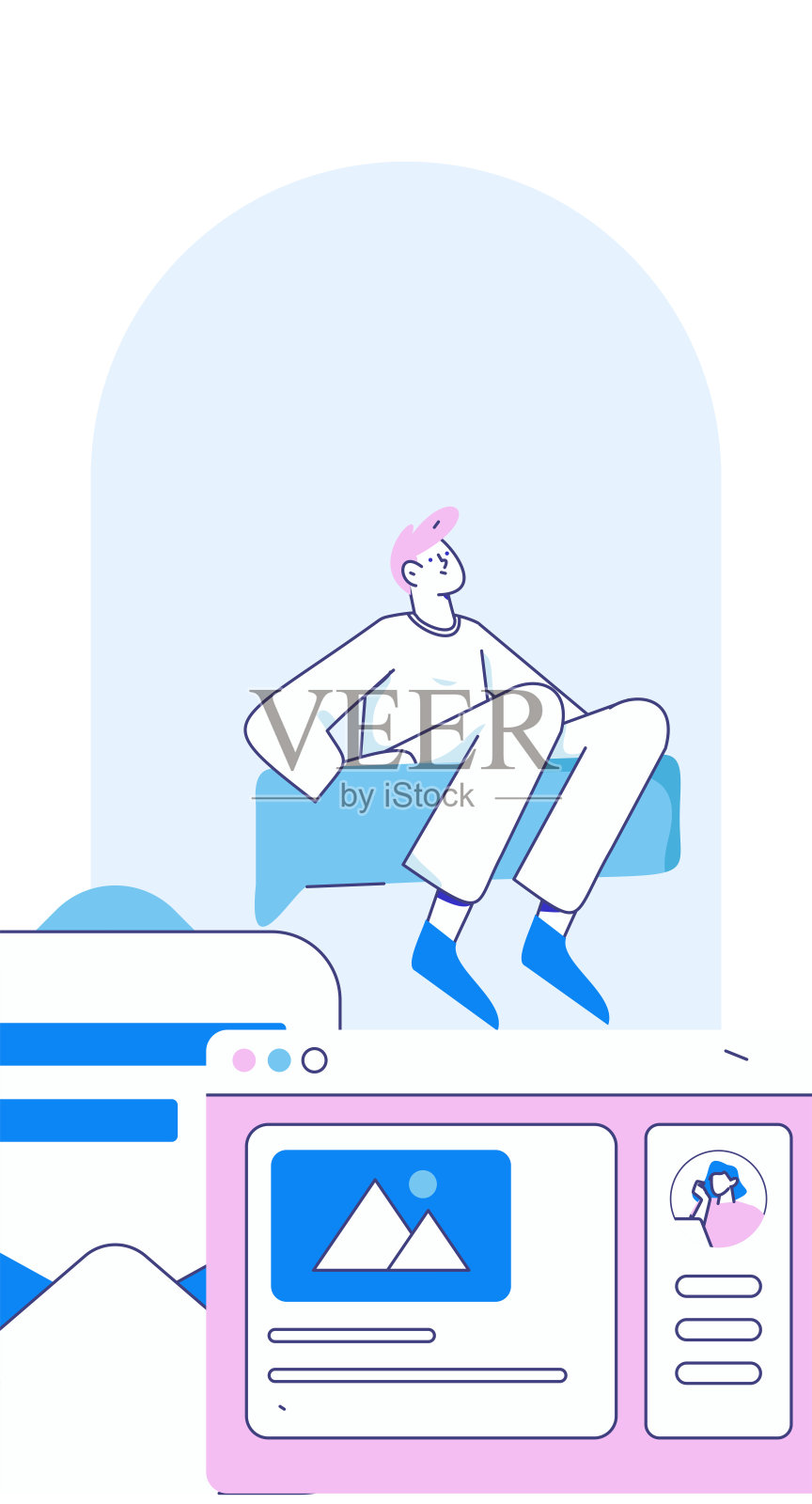 平面矢量插图的业务人员操作的工作场景插画图片素材