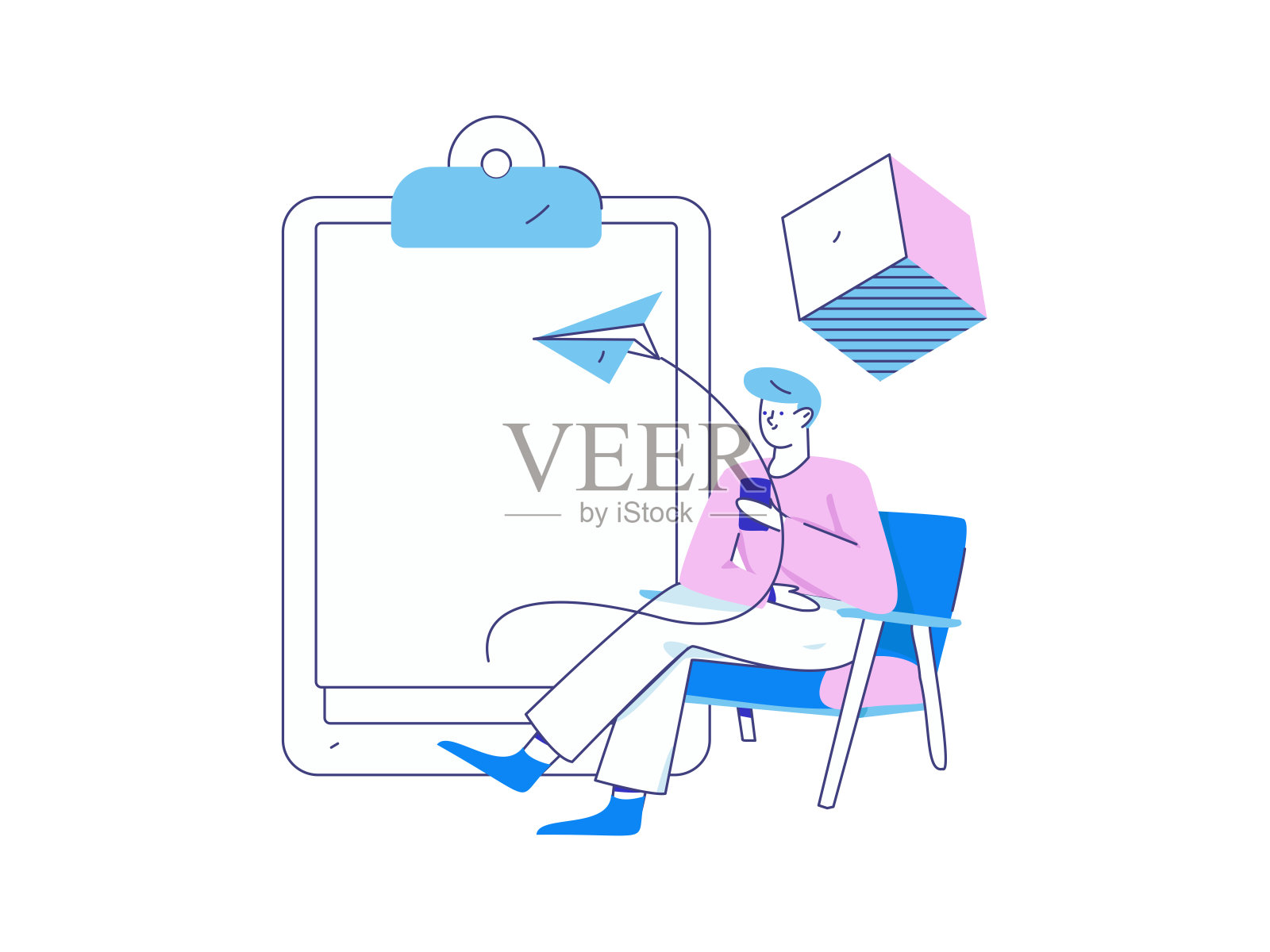 平面矢量插图的业务人员操作的工作场景插画图片素材