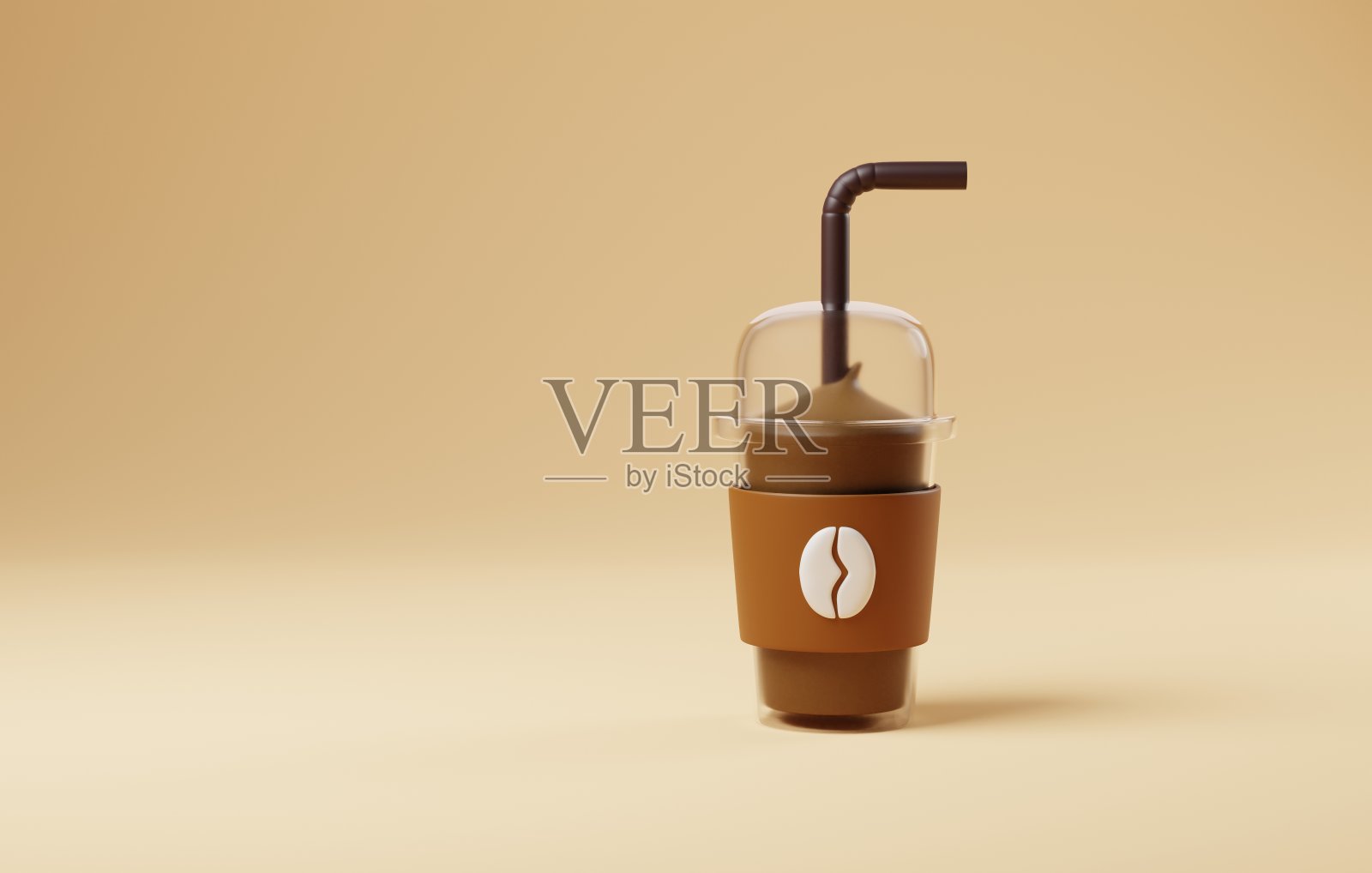 一次性杯子里的咖啡冰沙。三维渲染照片摄影图片