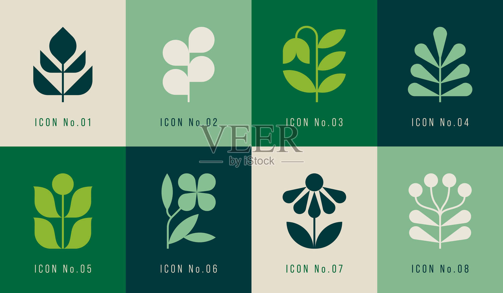 几何花和叶图标插画图片素材