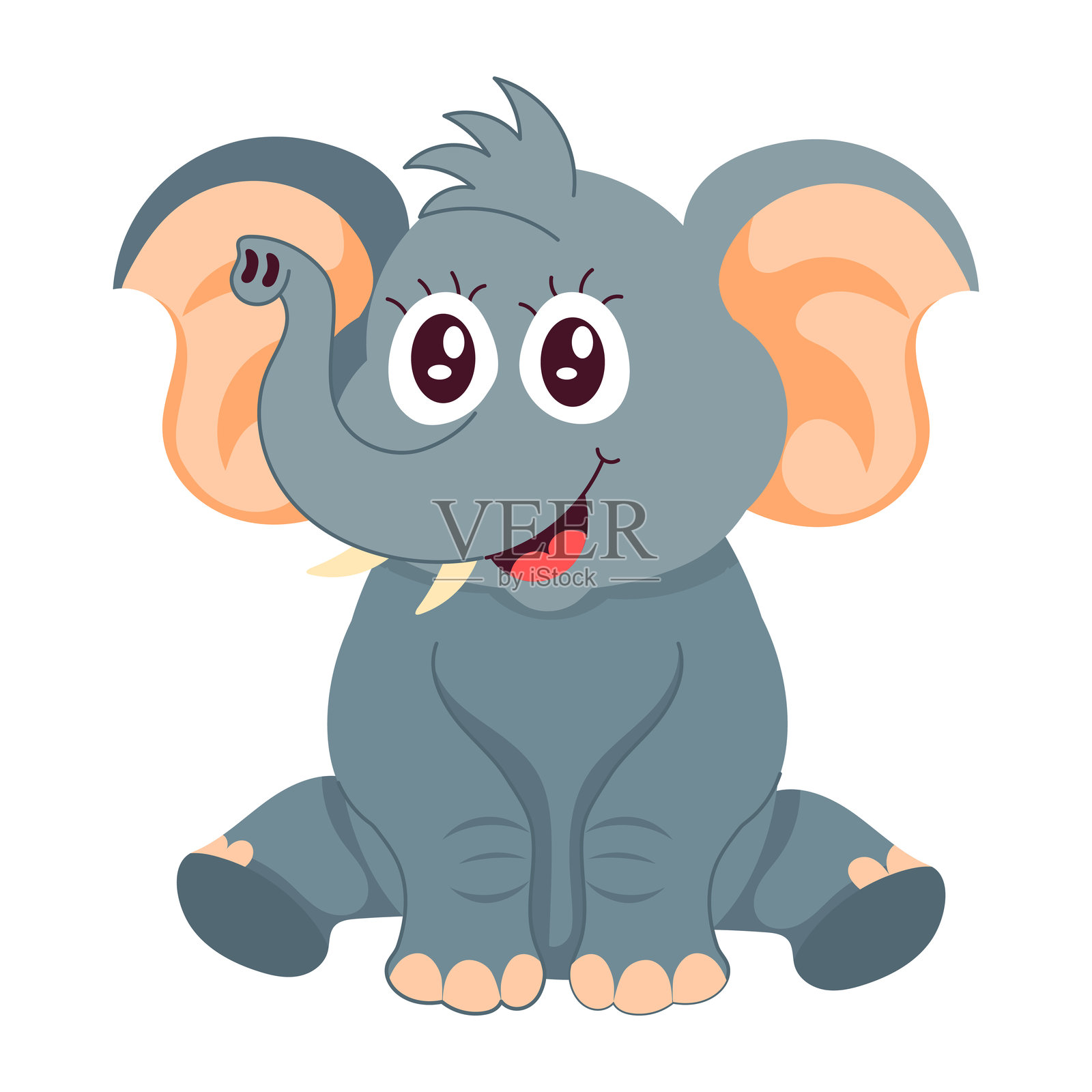 可爱的大象微笑卡通风格贴纸插画图片素材