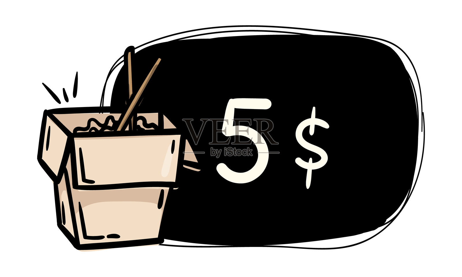 简单的黑色手绘标签与中国食品盒。矢量模板的价格标签,标签,不干胶。咖啡厅、餐厅的菜单设计插画图片素材