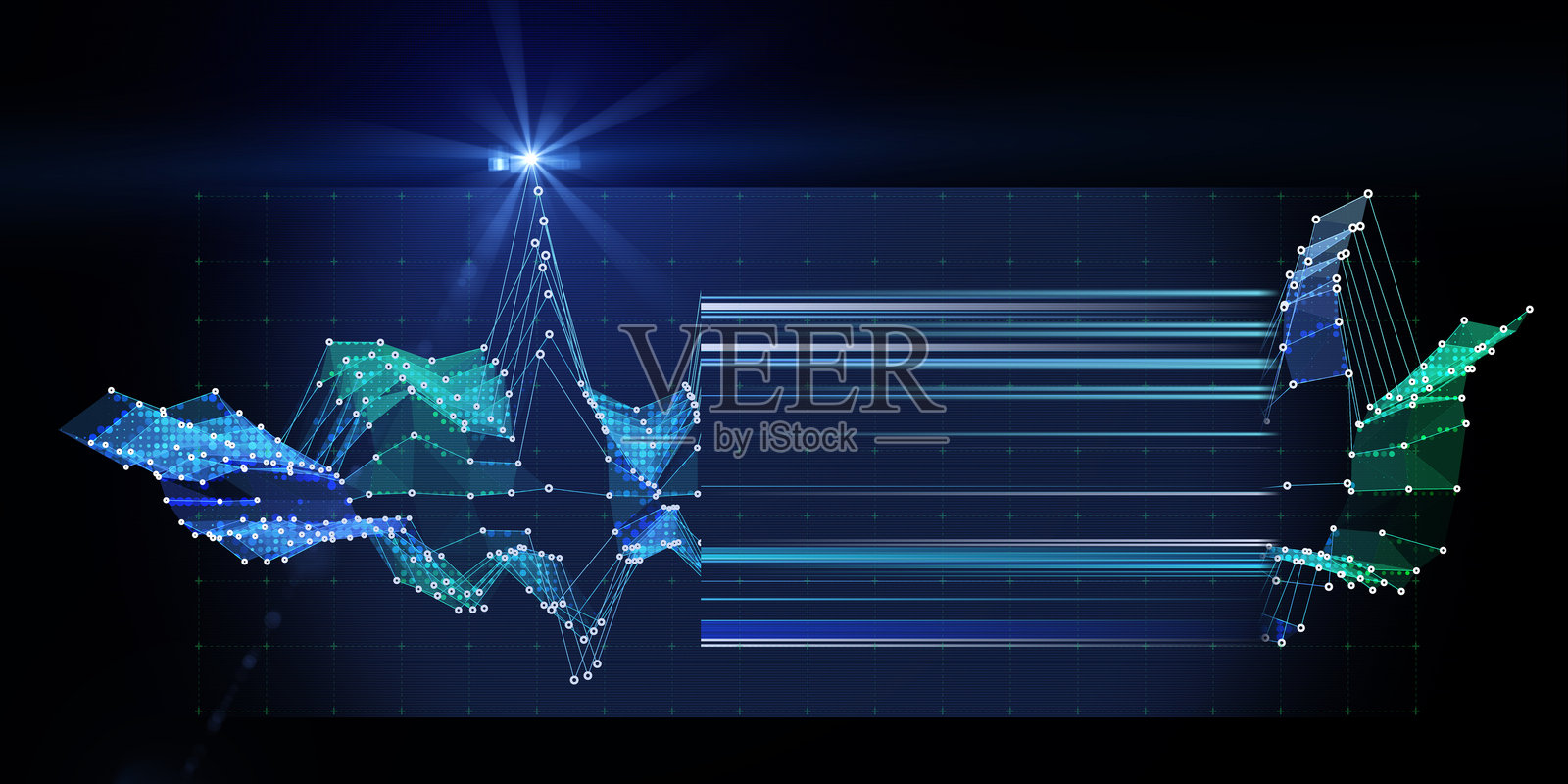 从点和有噪点的线中抽象出背景色图。技术线框概念虚拟数据。商业、科学和技术数据分析的旗帜。大数据。照片摄影图片