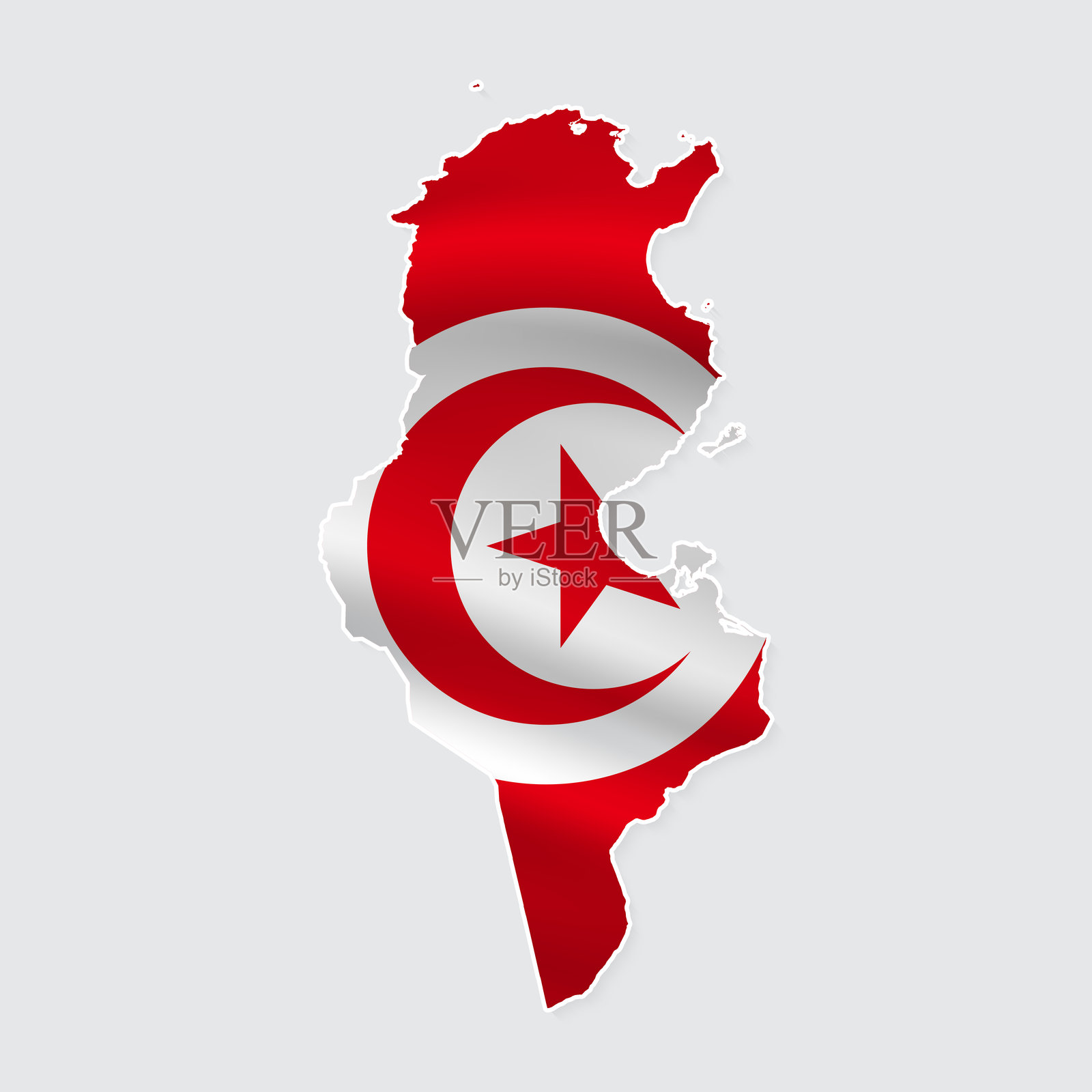 突尼斯地图,白底布面国旗插画图片素材