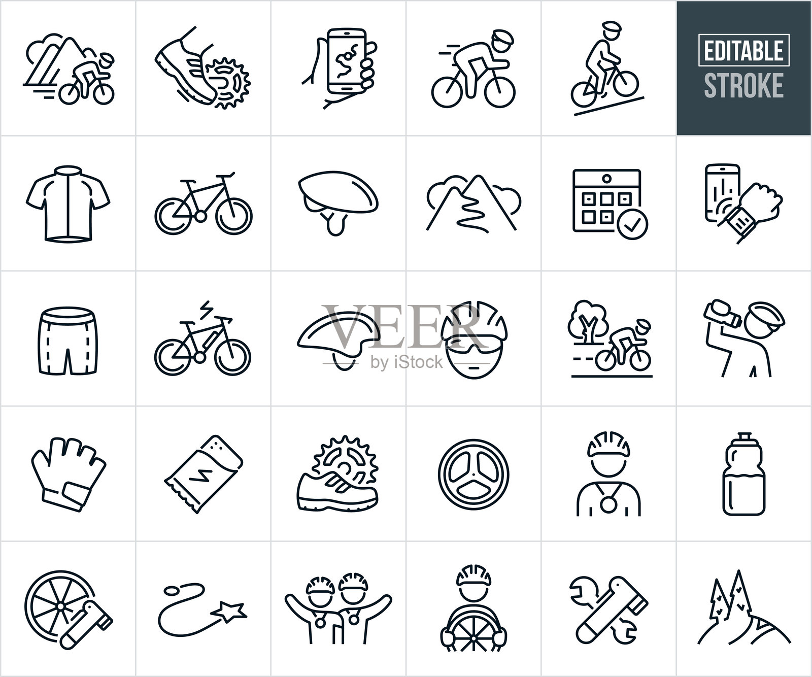 循环细线图标-可编辑的笔画插画图片素材