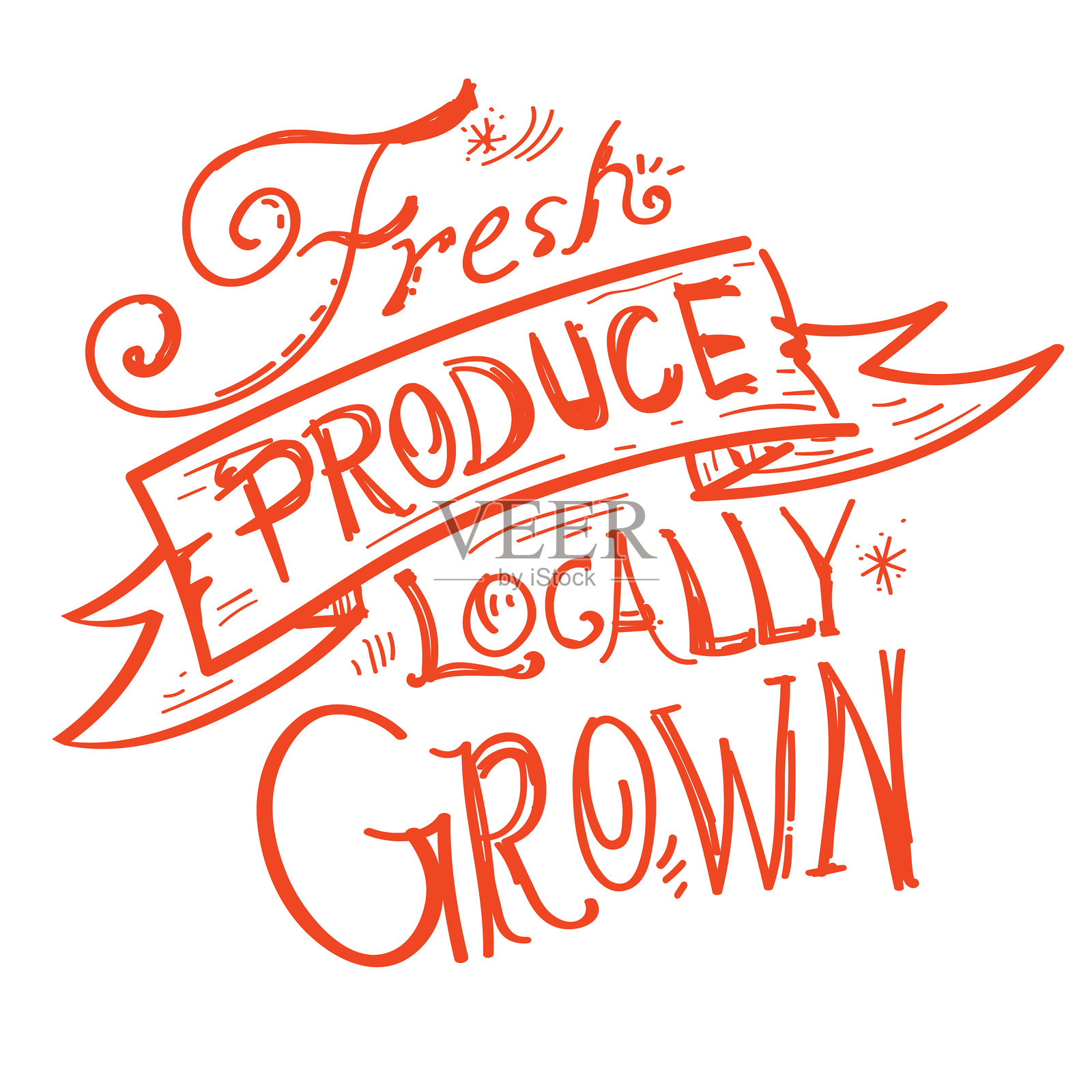 手工刻字的新鲜农产品本地生长在一个透明的背景插画图片素材