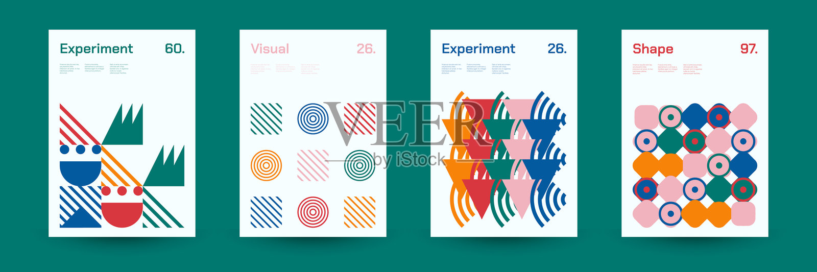 多样的几何图案:广泛的对称几何形状和重复形式。抽象马赛克海报背景。插画图片素材