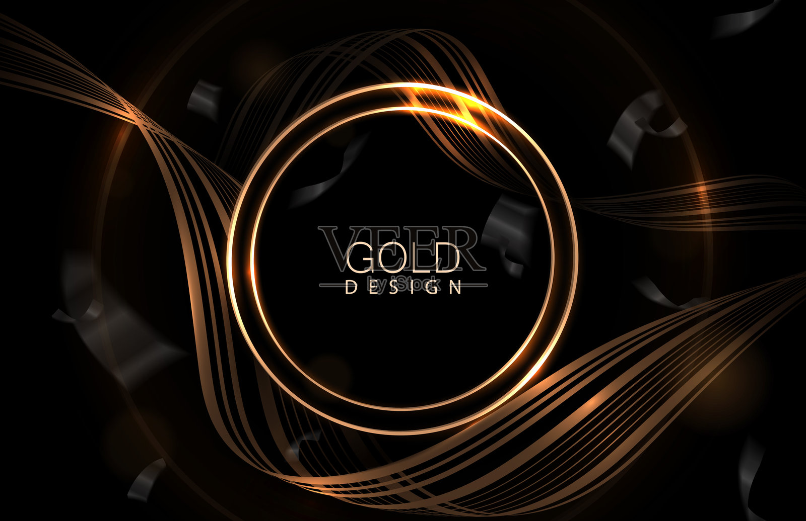 构图与圆形金色框架与金属丝在黑色背景插画图片素材