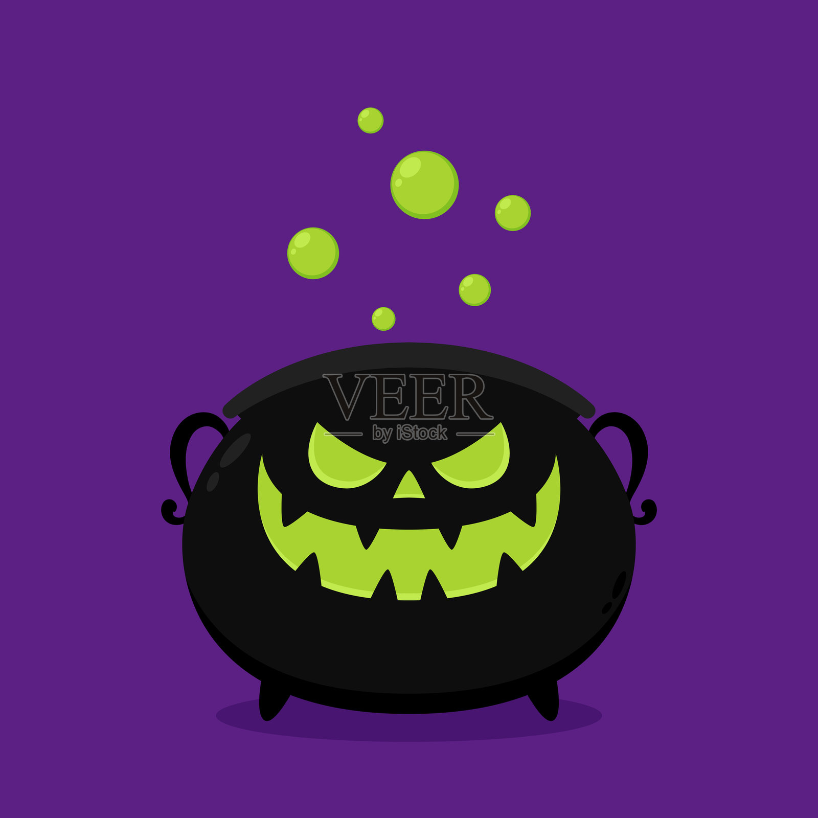 水壶上的南瓜脸。巫婆的坩埚,万圣节的绿药水魔法锅。矢量钢锅炉沸腾神奇的酿造或蒸粘。有毒的卡通水壶。插画图片素材