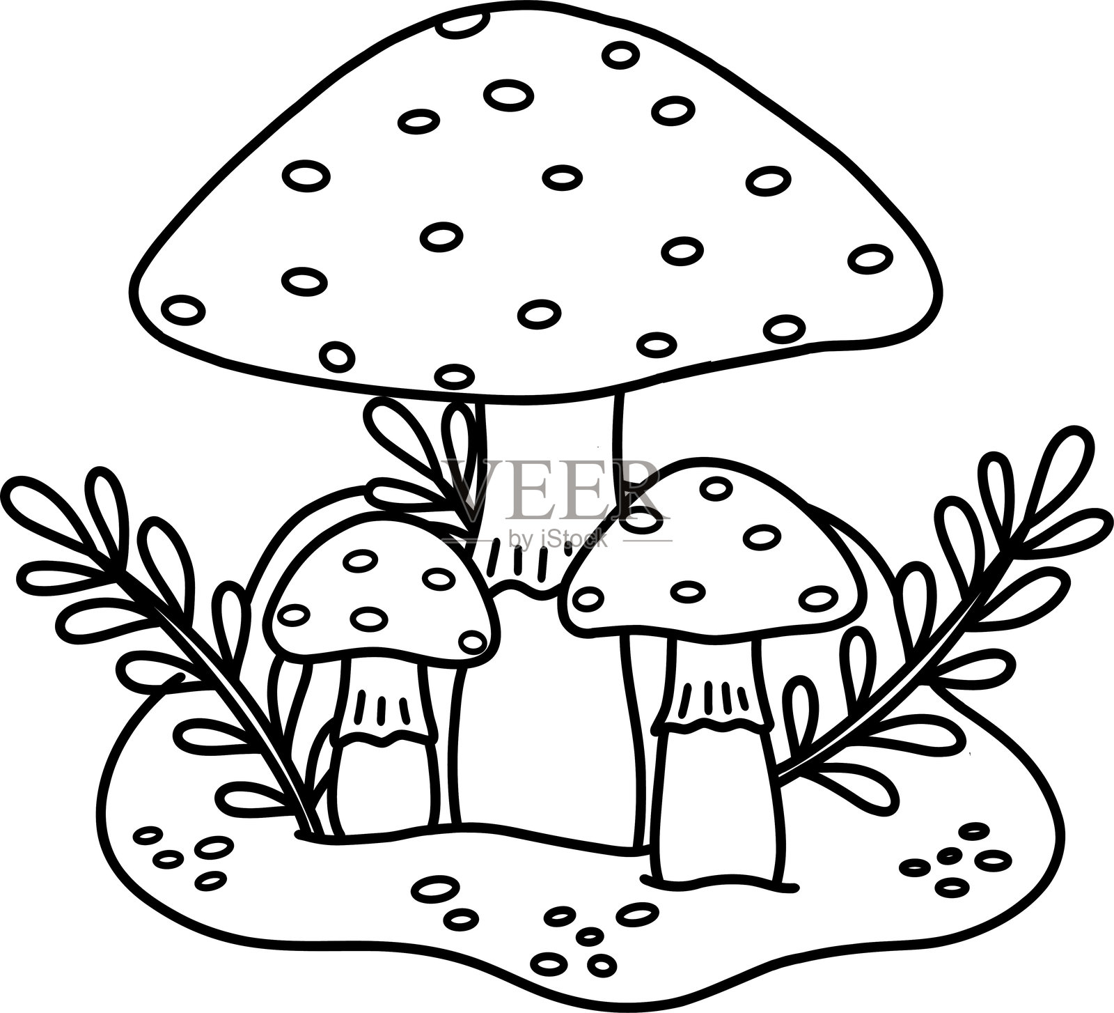 矢量插图的蘑菇突出显示在一个透明的背景为儿童着色工作表,工作簿,网页设计。木耳蝇的股票插图。插画图片素材