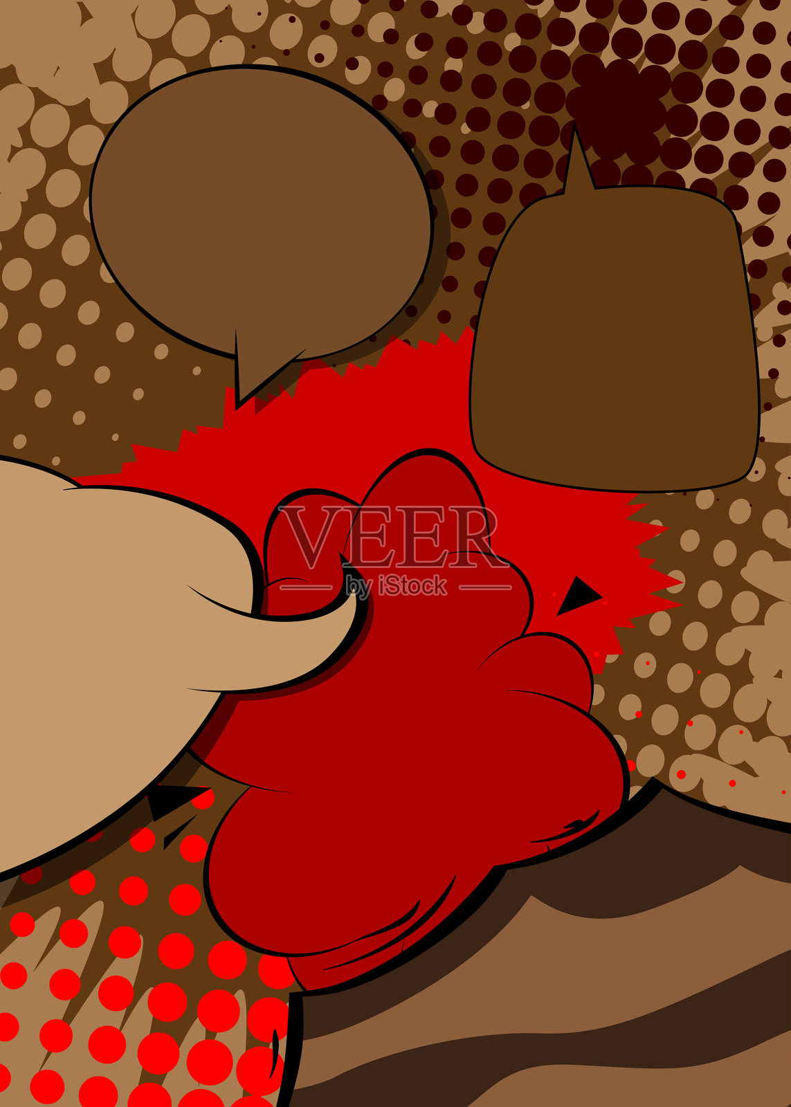 卡通红色和棕色的经典漫画书背景。复古矢量漫画波普艺术设计。插画图片素材