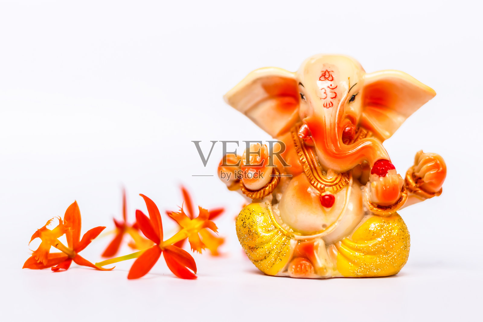 白色背景下的甘尼萨神像特写照片摄影图片