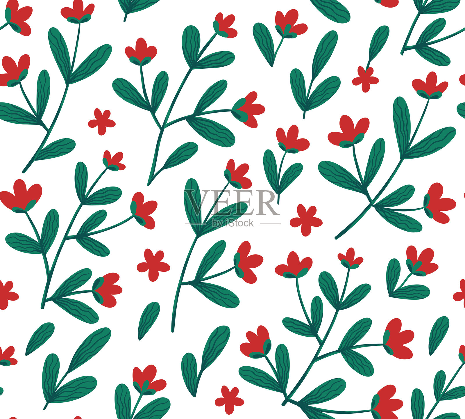 无缝图案与抽象的红色花朵。花的背景。无缝矢量图案的设计和时尚印刷品插画图片素材