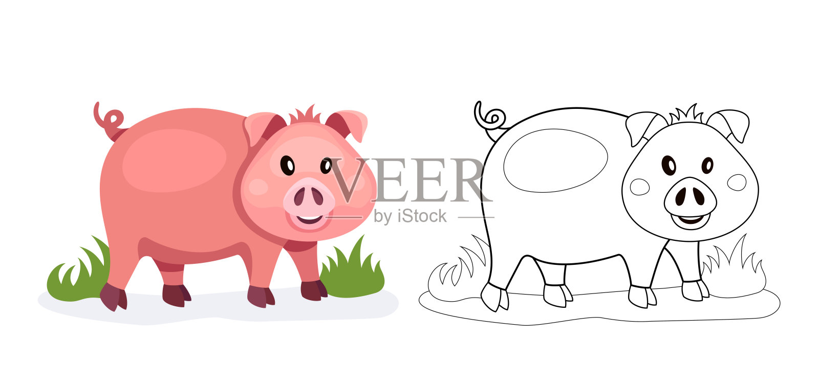 快乐猪的性格。儿童涂色书。插画图片素材