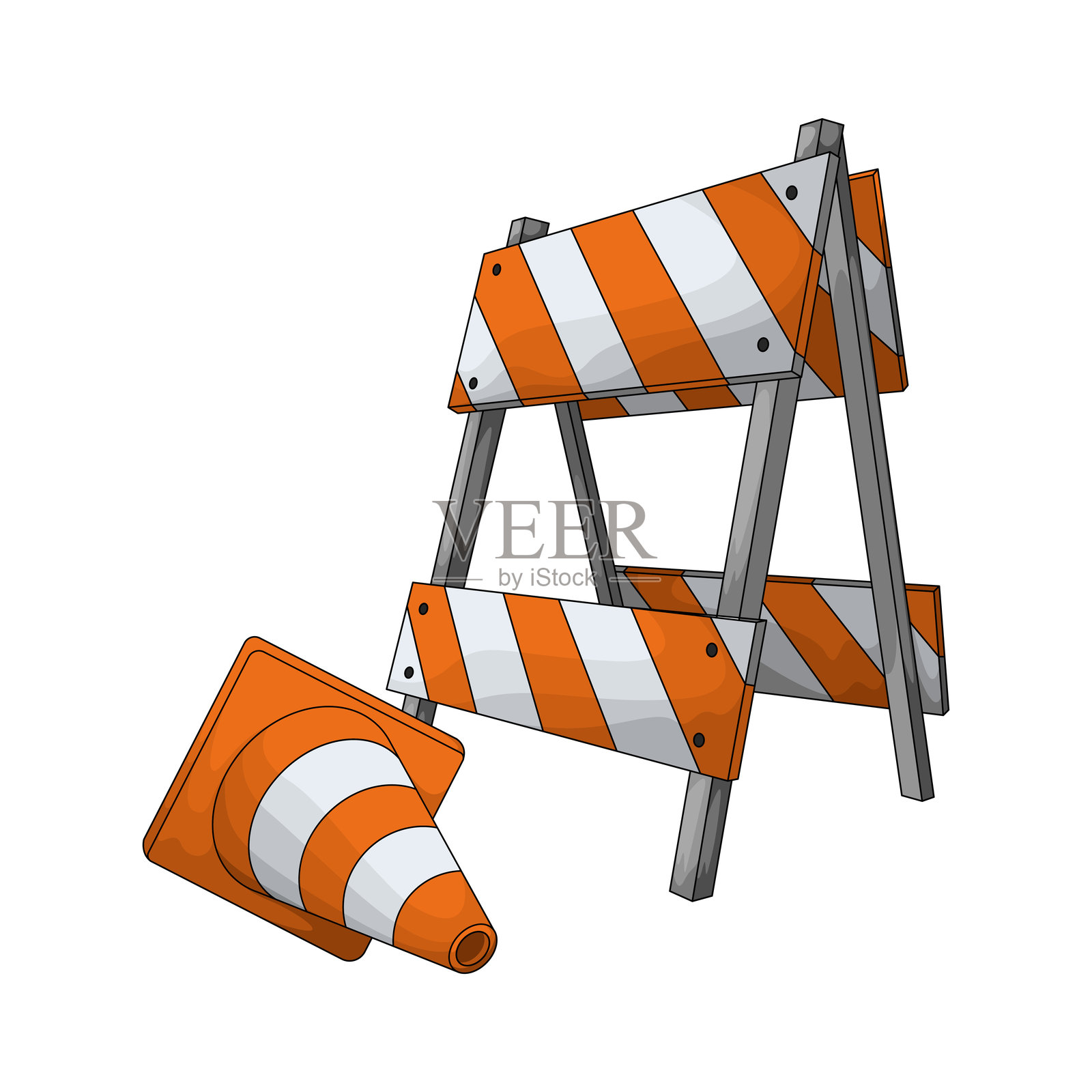有交通锥的道路屏障插画图片素材
