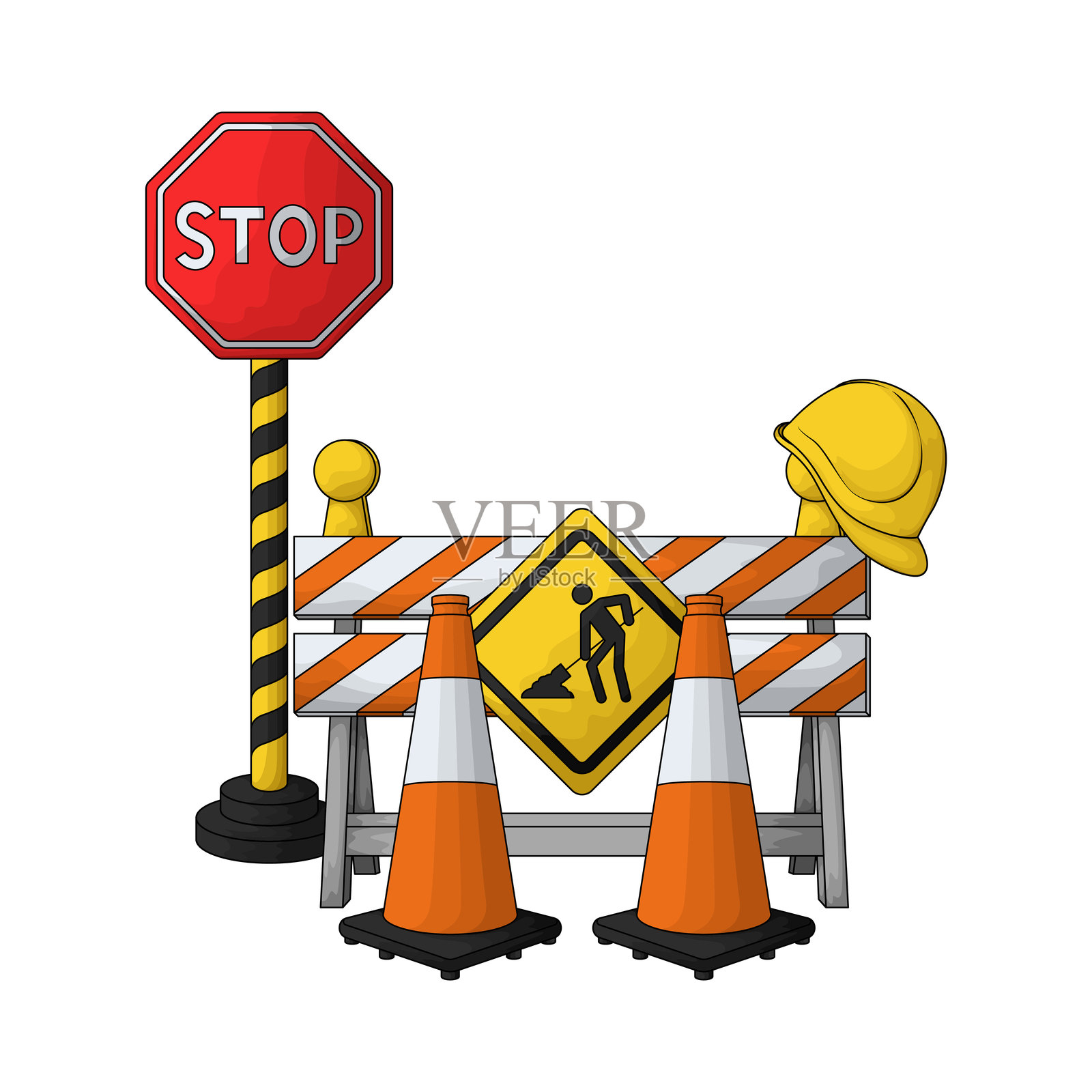 有停车标志的路障插画图片素材