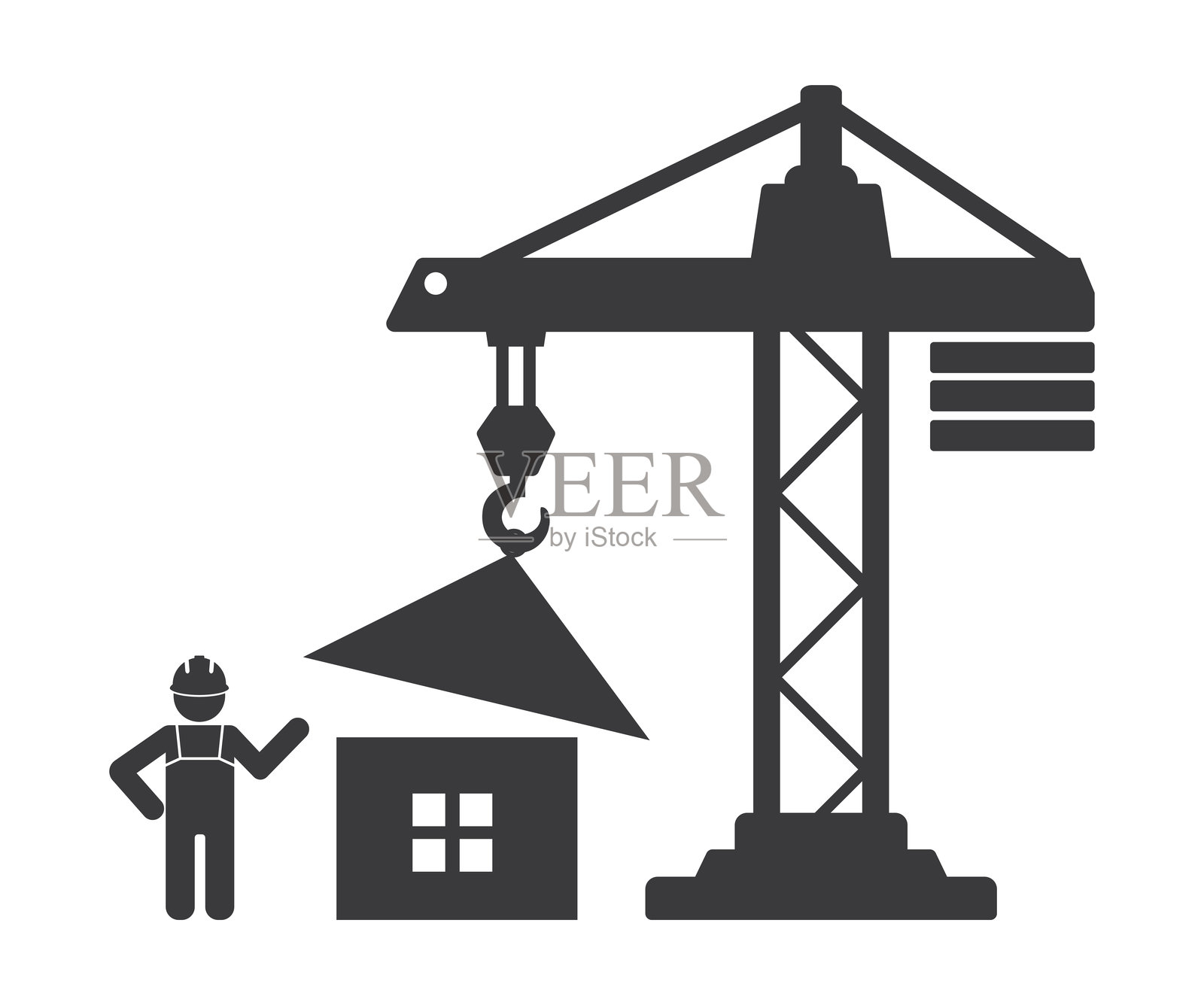 带有屋顶吊车图标的起重机插画图片素材
