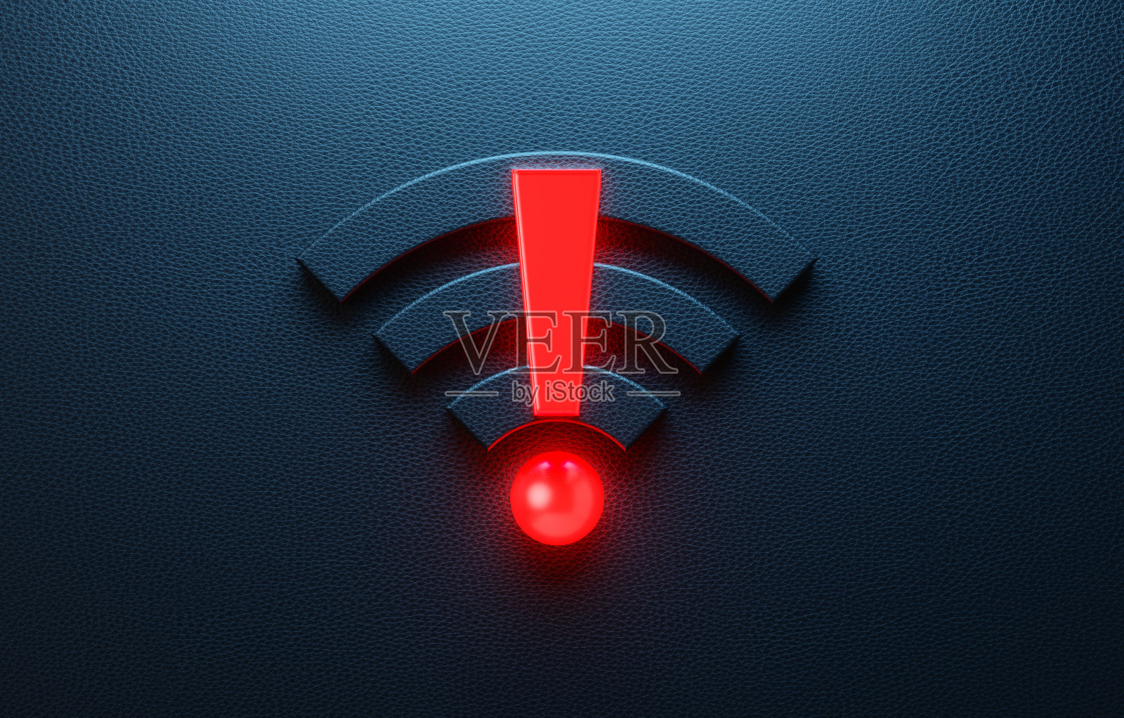 黑色Wi-Fi符号和黑色背景上点燃红色感叹号照片摄影图片