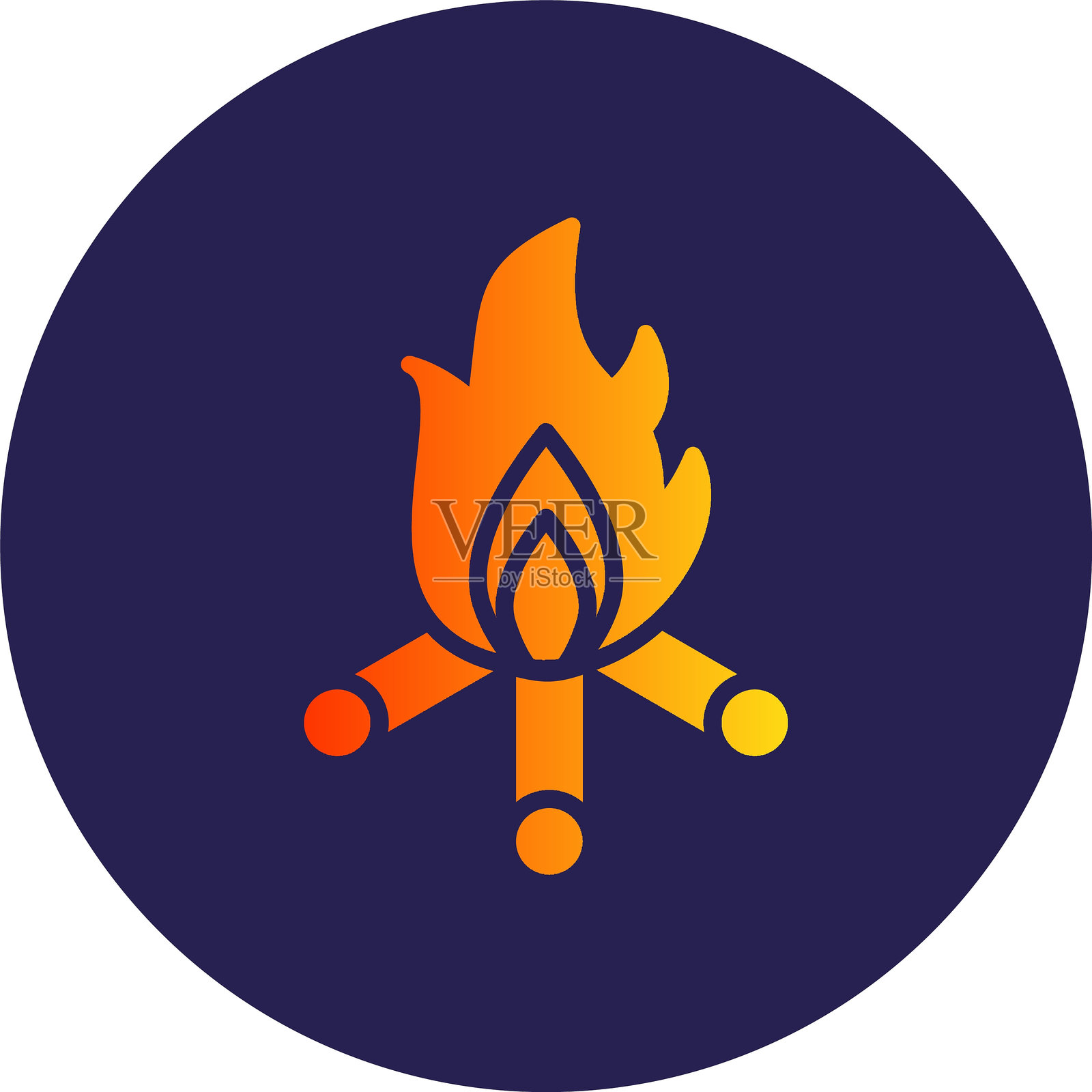 篝火字形圆圈渐变图标插画图片素材