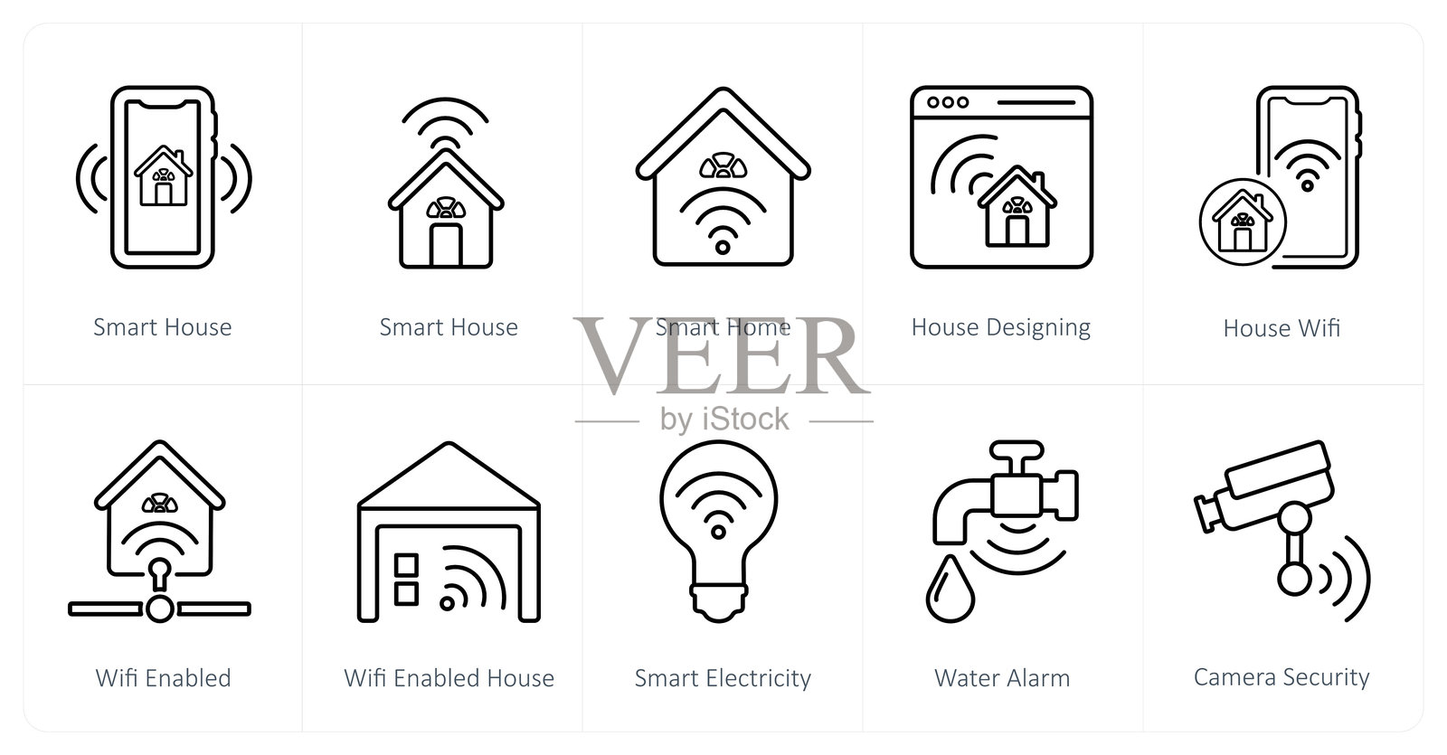 一套10个智能家居图标,如智能家居、智能家居、智能家居设计插画图片素材