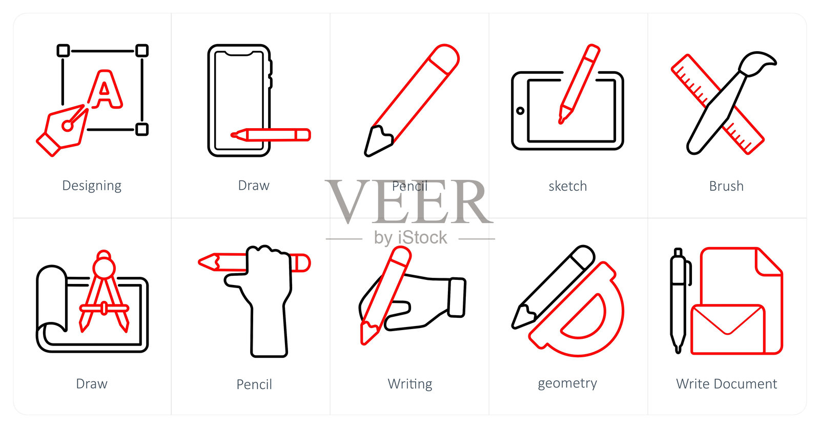 一套10个设计和创意图标作为设计,绘画,铅笔插画图片素材