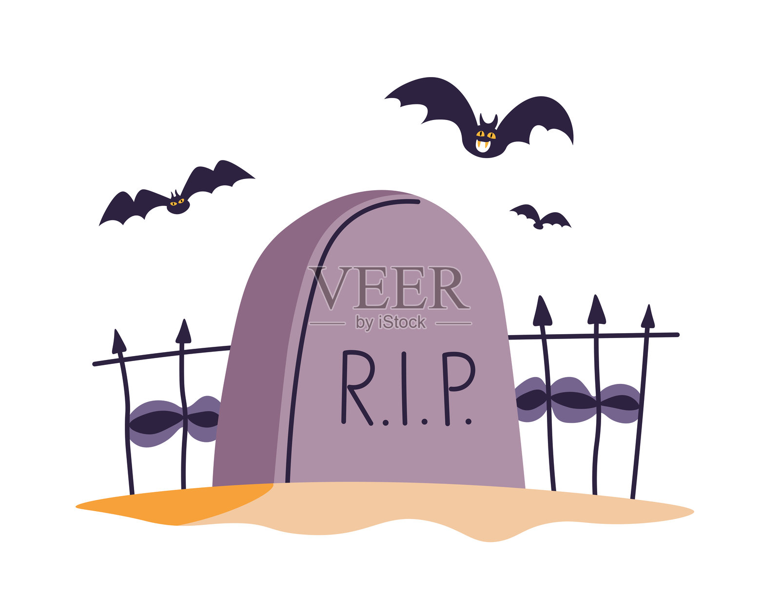 墓碑与蝙蝠万圣节场景插画图片素材